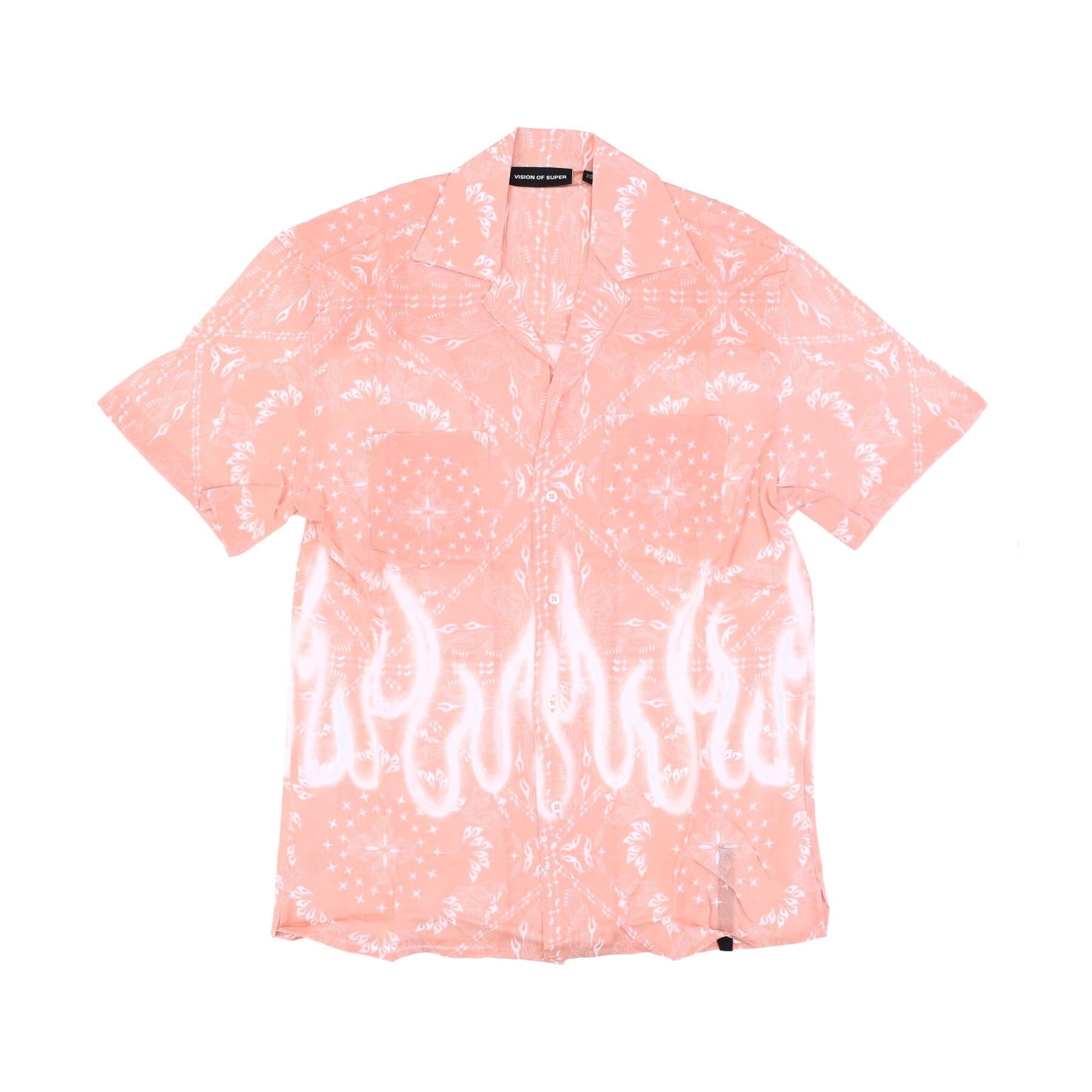 VISION OF SUPER Camicia Manica Corta Uomo Spray Flames Bandana Shirt Pink - 3