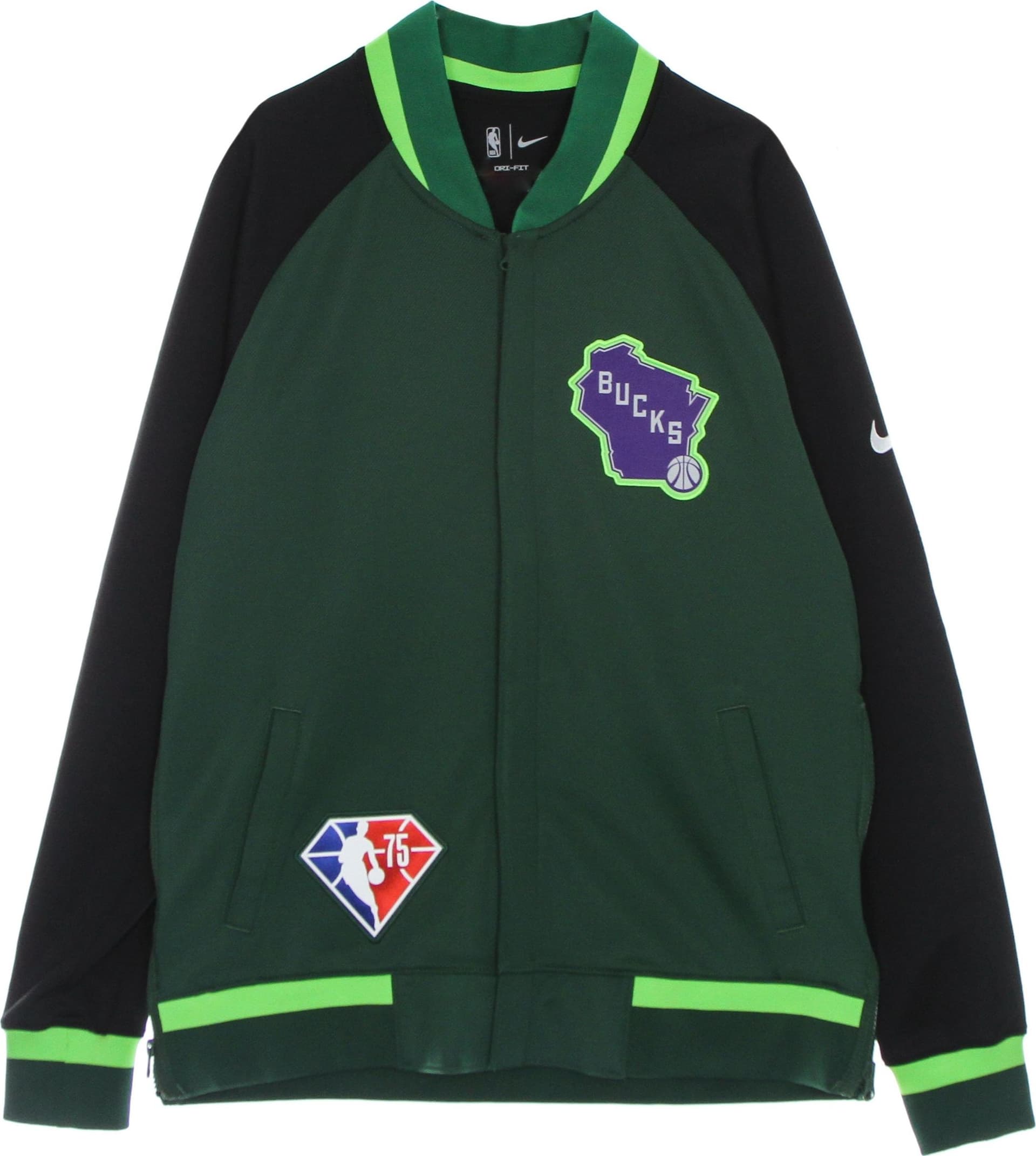 NIKE NBA Felpa Leggera College Uomo Nba Dri Fit Showtime L/s Jacket Milbuc Fir/black/white – giacca
