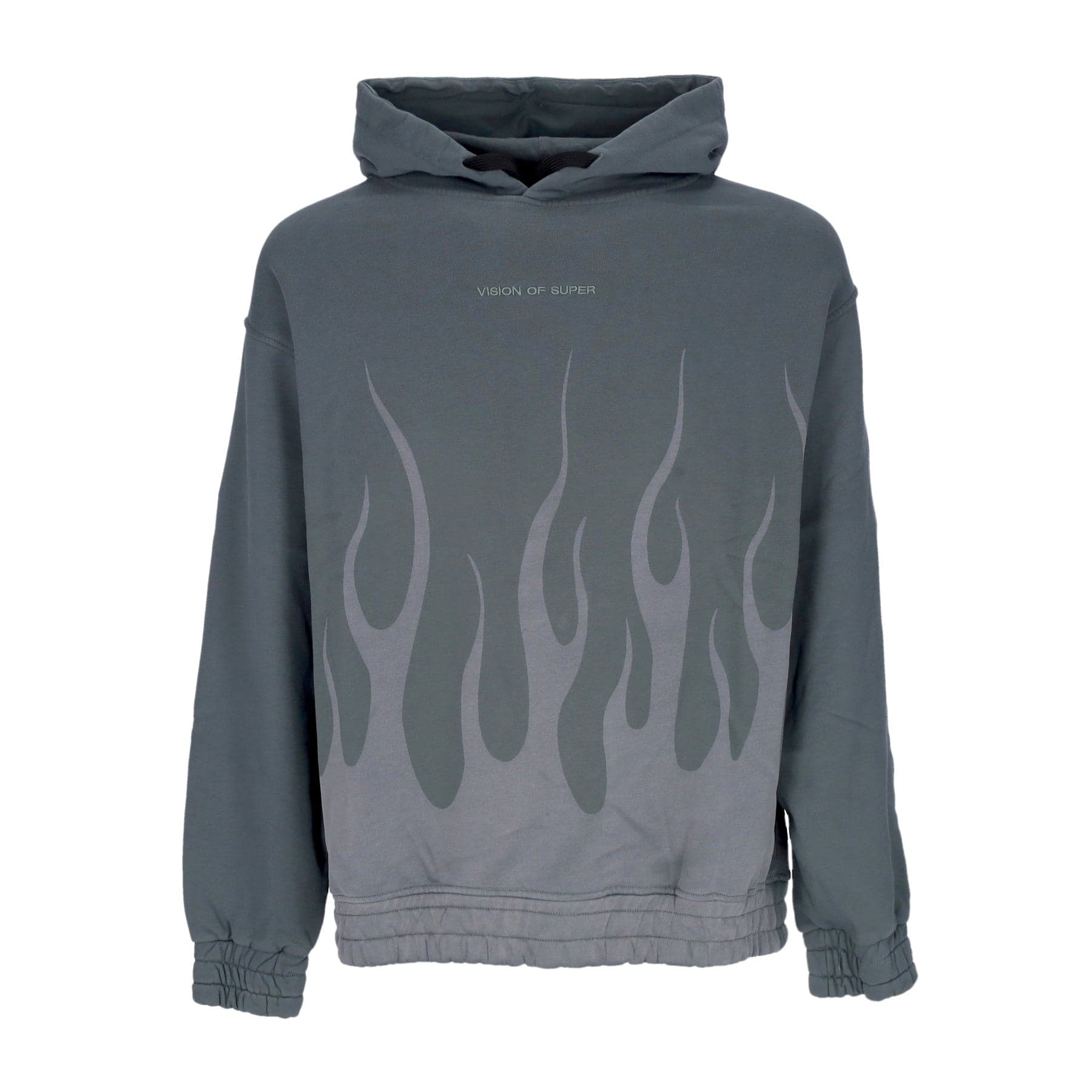 VISION OF SUPER Felpa Cappuccio Uomo Corrosive Flames Hoodie Balsam Green - 4