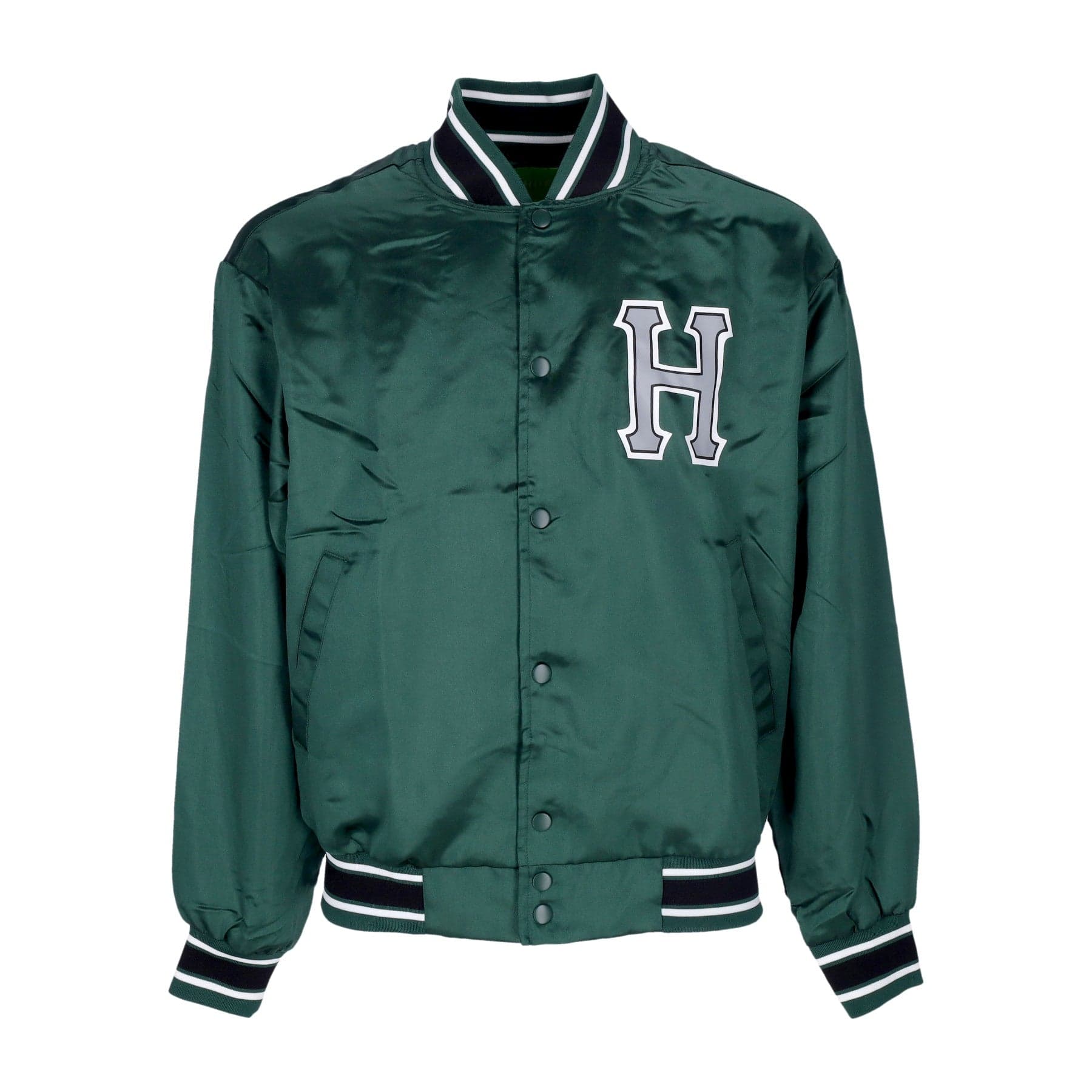 HUF Giubbotto Bomber Uomo Crackerjack Satin Baseball Jacket Forest Green - 4
