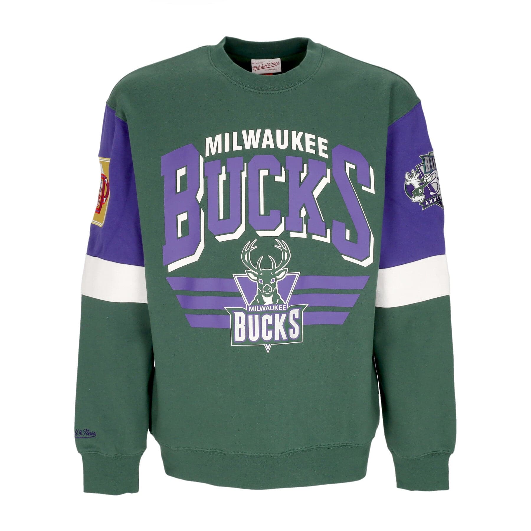 MITCHELL &amp; NESS Felpa Girocollo Uomo Nba All Over Crew 3.0 Milbuc Original Team Colors - 5