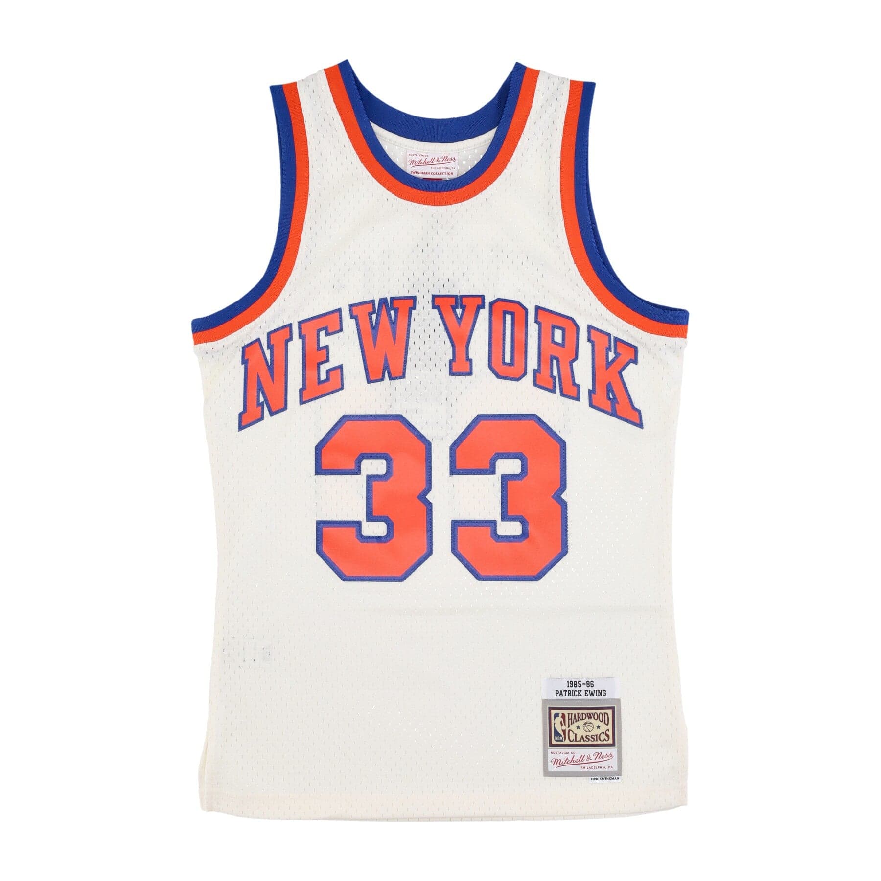 MITCHELL &amp; NESS Canotta Basket Uomo Nba Off White Team Color Swingman Jersey Hardwood Classics 1985 No 33 Patrick Ewing Neykni Off White - 5