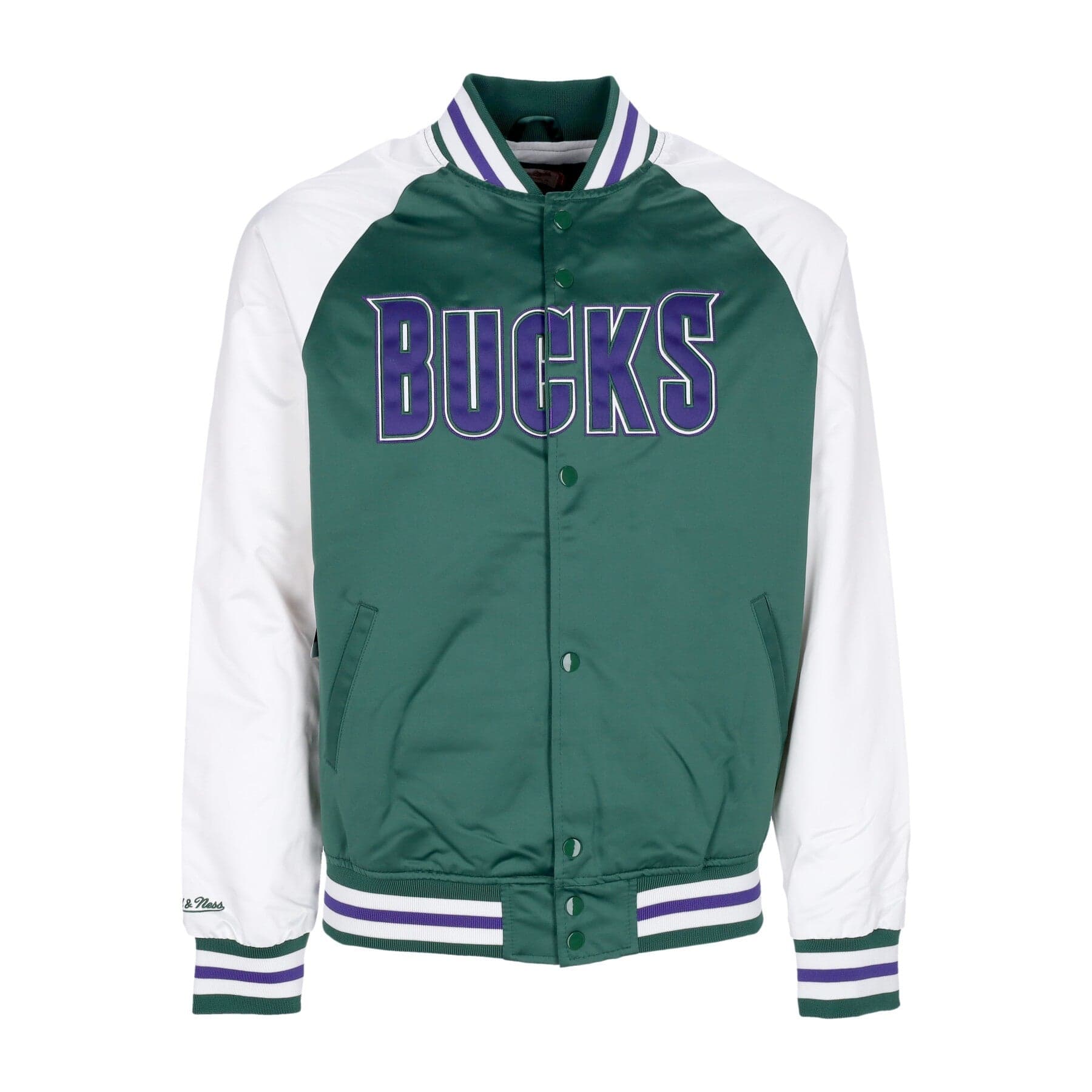 MITCHELL &amp; NESS Giubbotto Bomber Uomo Nba Primetime Lw Satin Jacket Hardwood Classics Milbuc Dark Green - 3