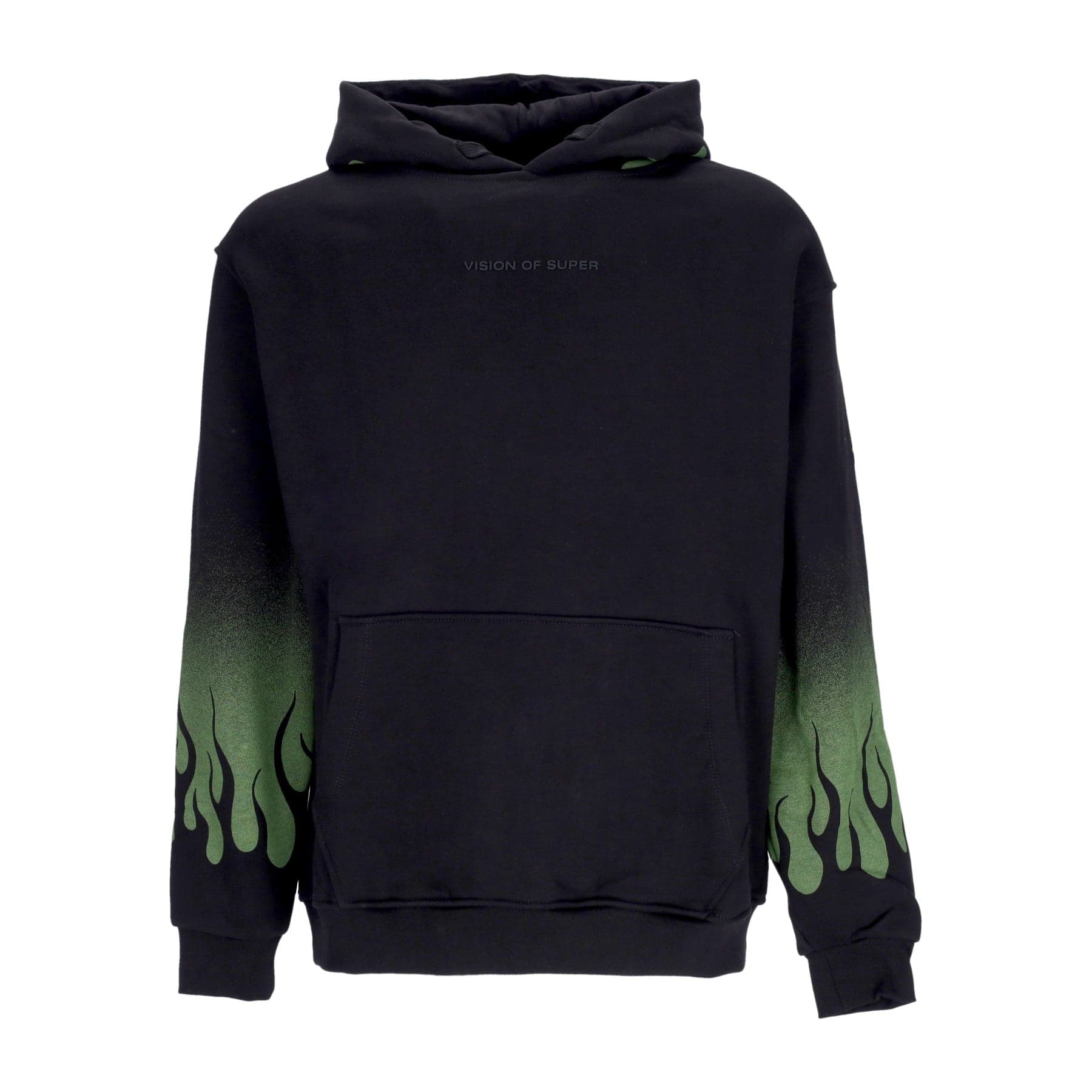 VISION OF SUPER Felpa Cappuccio Uomo Negative Flames Hoodie Black/green - 8