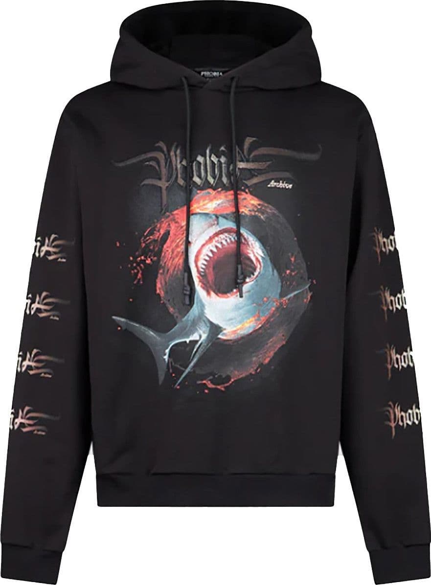 PHOBIA Felpa Leggera Cappuccio Uomo Shark Print Hoodie Black – XS – giacca