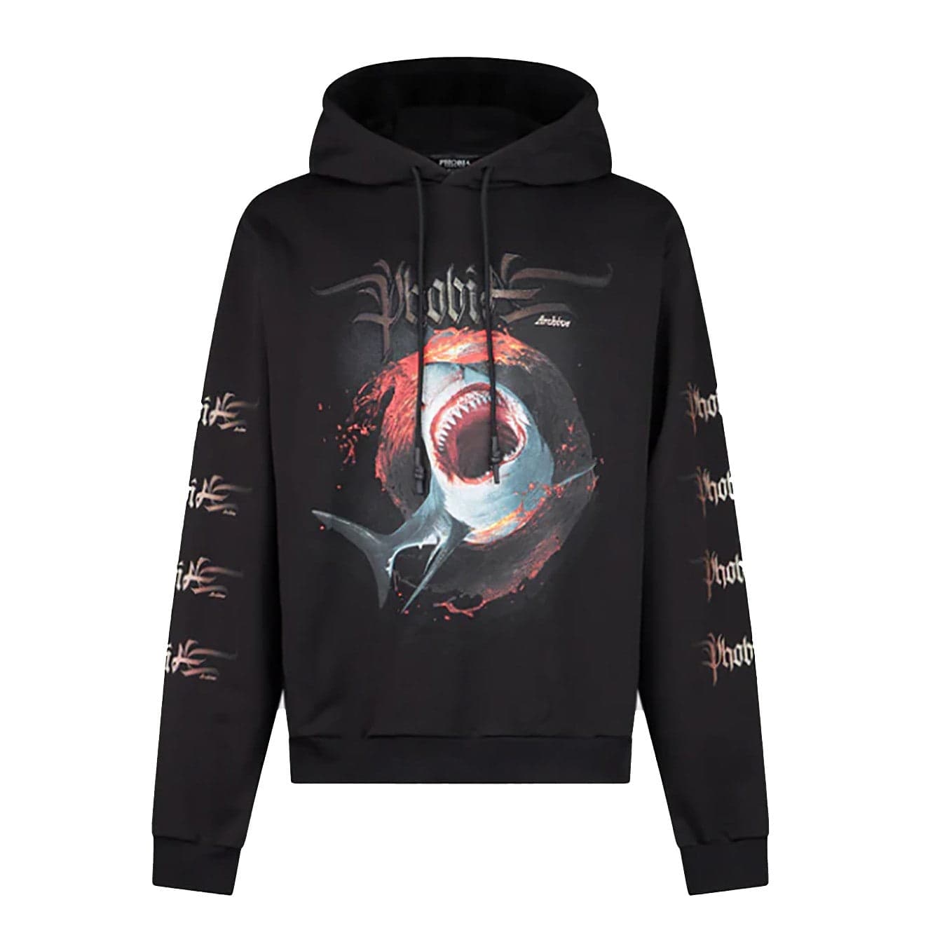 PHOBIA Felpa Leggera Cappuccio Uomo Shark Print Hoodie Black - 3