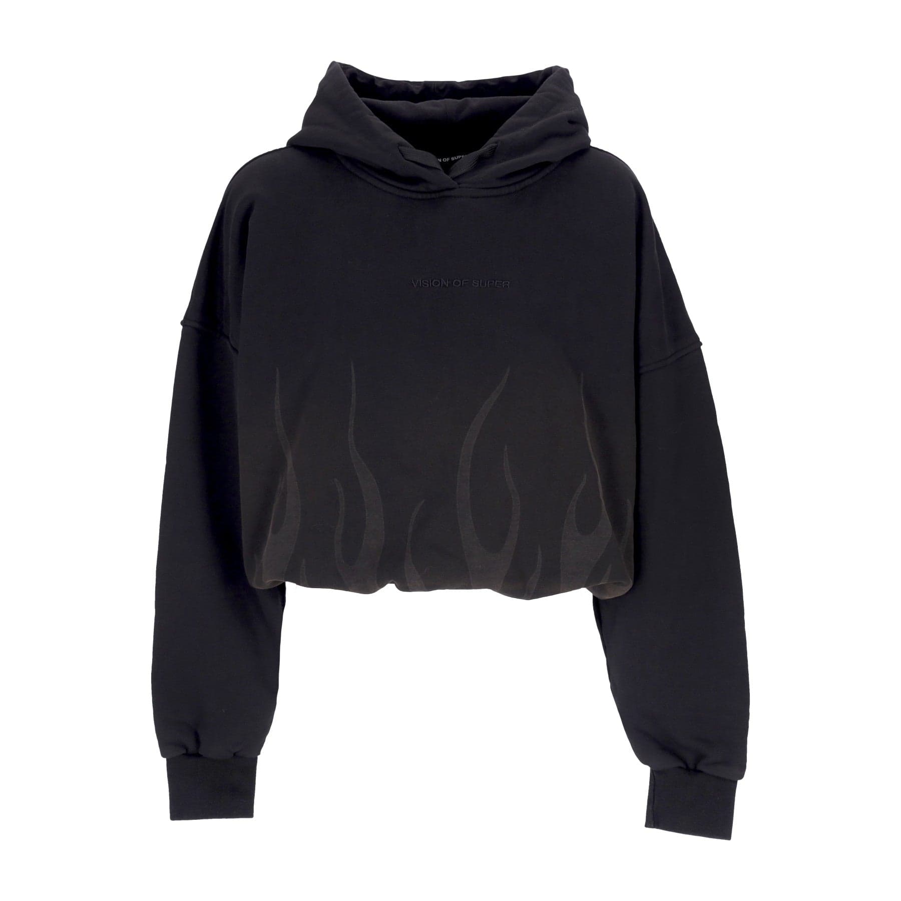 VISION OF SUPER Felpa Cappuccio Corta Donna Corrosive Flames Hoodie Black - 4
