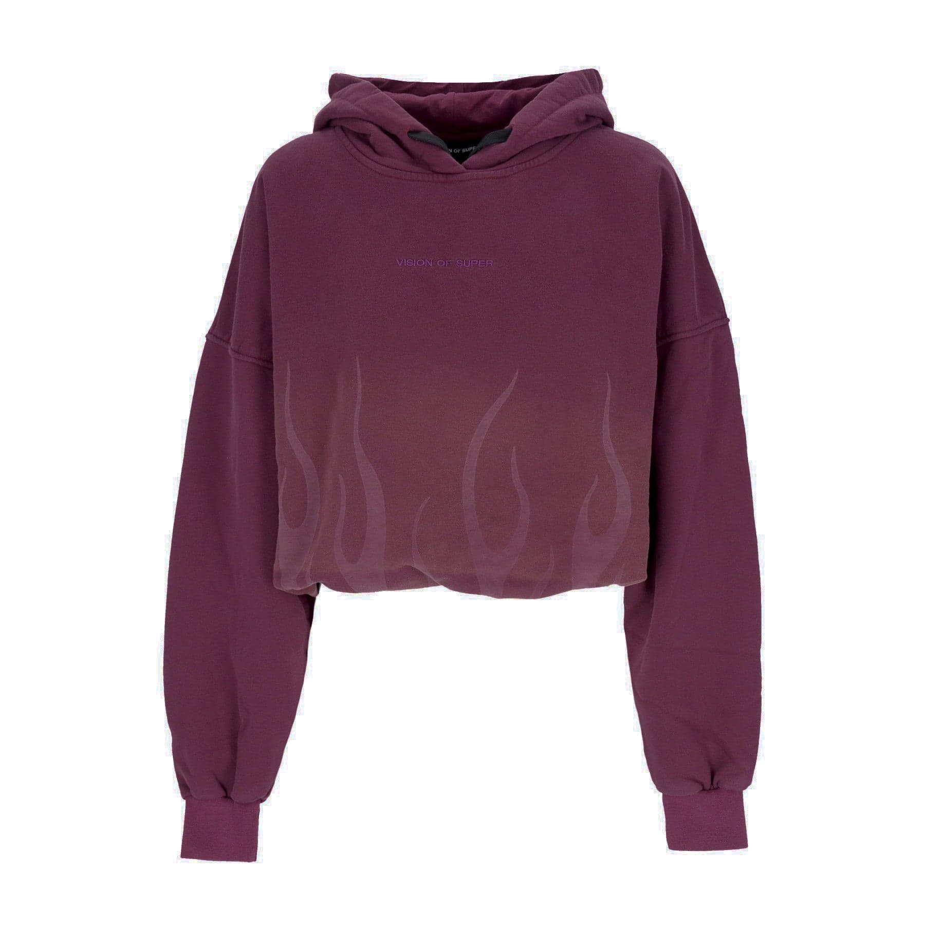 VISION OF SUPER Felpa Cappuccio Corta Donna Corrosive Flames Hoodie Grape Wine - 5