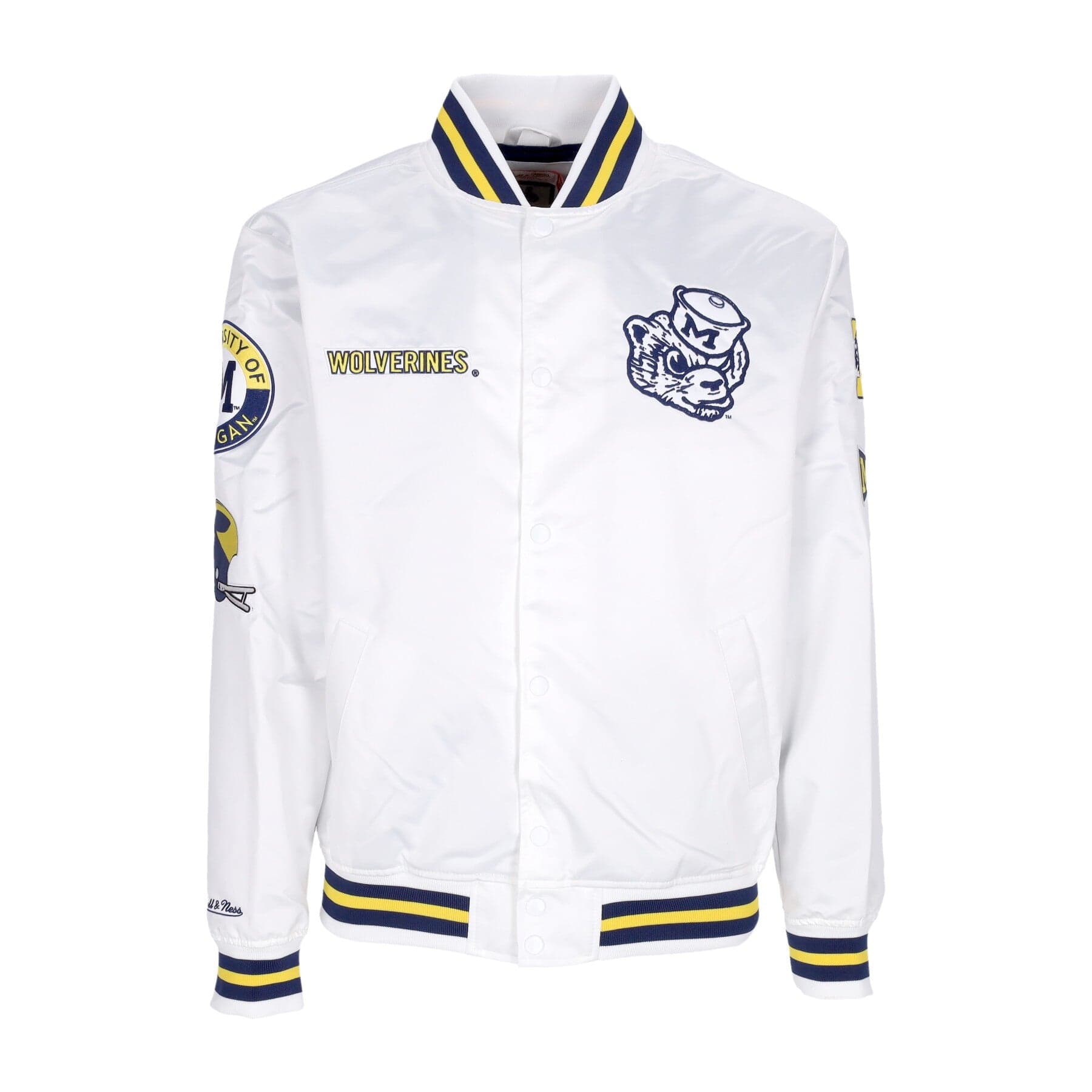 MITCHELL &amp; NESS Giubbotto Bomber Uomo Ncaa Hometown Lw Satin Jacket Micwol White - 5