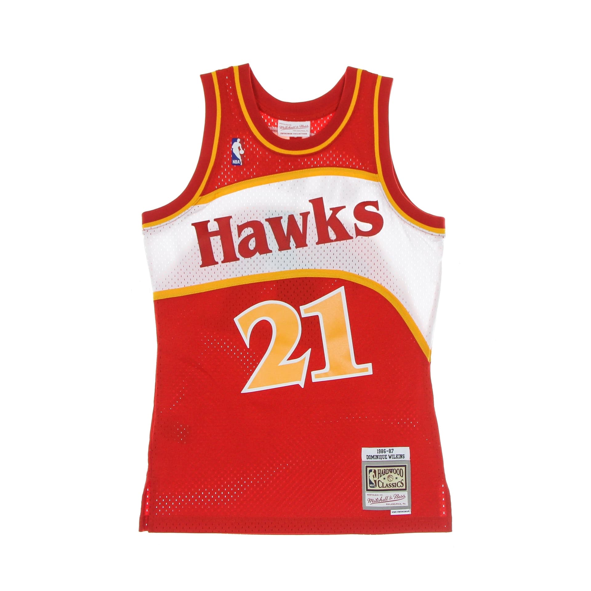 MITCHELL &amp; NESS Canotta Basket Uomo Nba Swingman Jersey Hardwood Classics No 21 Dominique Wilkins 1986-87 Atlhaw Road Scarlet - 6