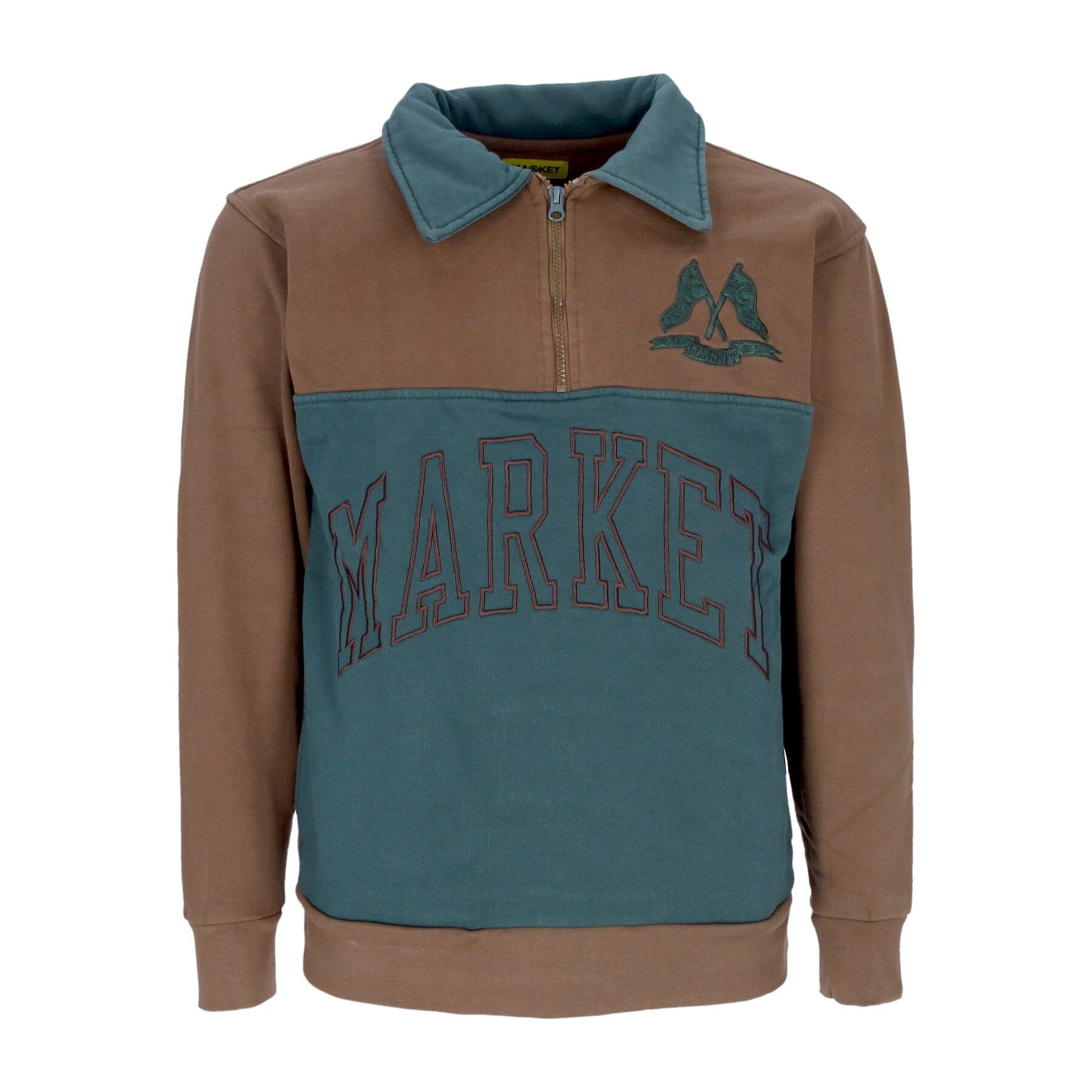 MARKET Polo Manica Lunga Uomo Half Zip Rugby Sweatshirt Milk Chocolate - 4