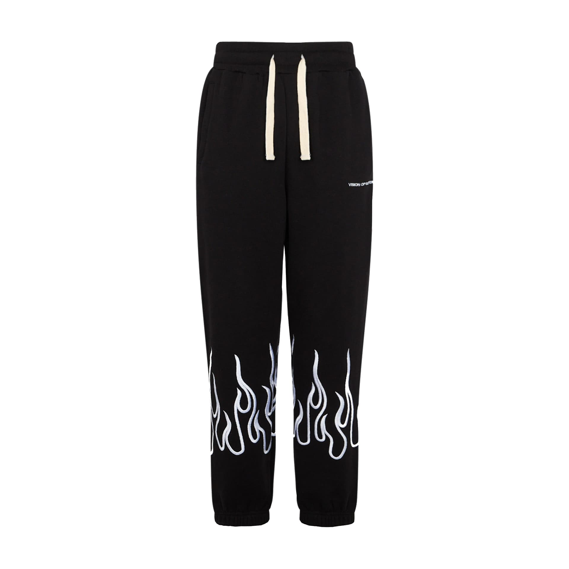 VISION OF SUPER Pantalone Tuta Leggero Uomo Embroidered Flames Pants Black/white - 3