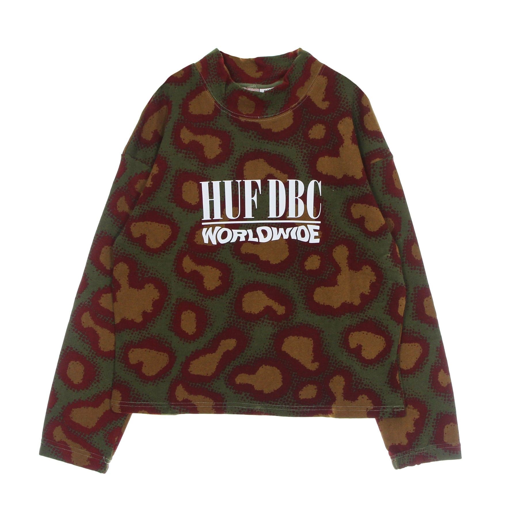 HUF Felpa Leggera Collo Alto Donna Network French Terry Crew Olive - 4