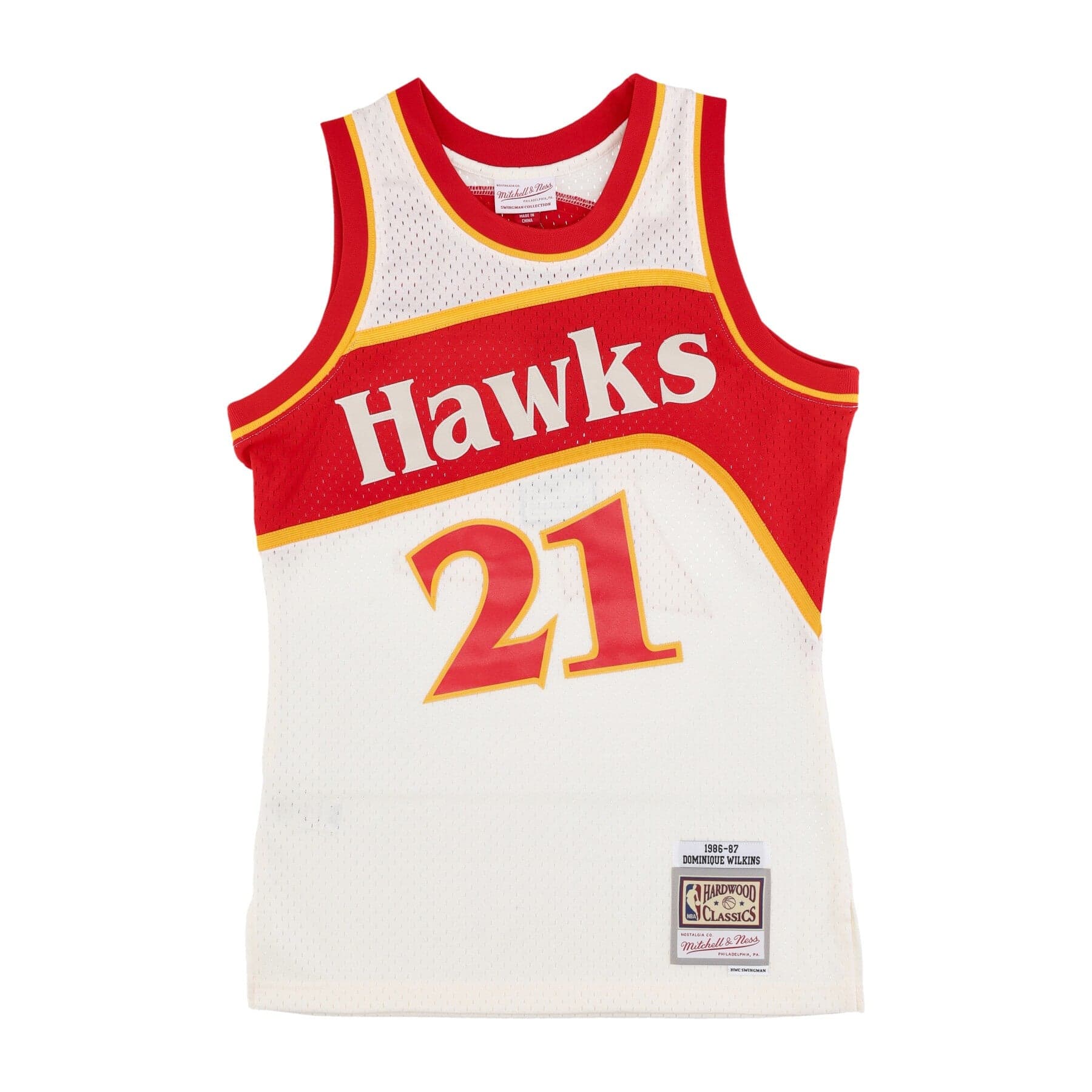 MITCHELL &amp; NESS Canotta Basket Uomo Nba Off White Team Color Swingman Jersey Hardwood Classics 1986 No 21 Dominique Wilkins Atlhaw Off White - 5