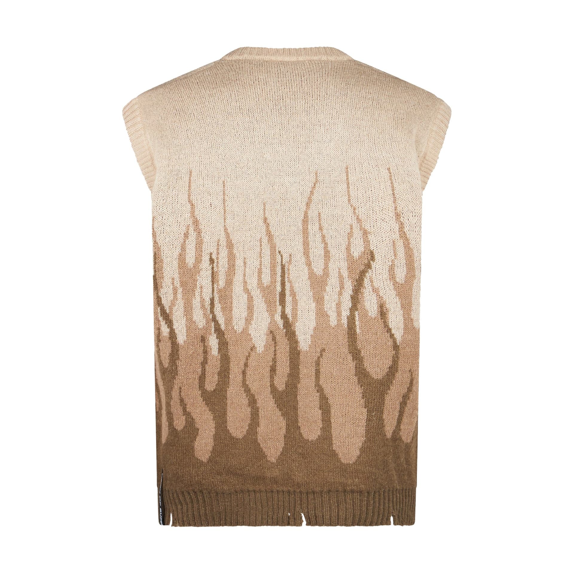 VISION OF SUPER Pullover Smanicato Uomo Jacquard Flames Gilet Beige - 2