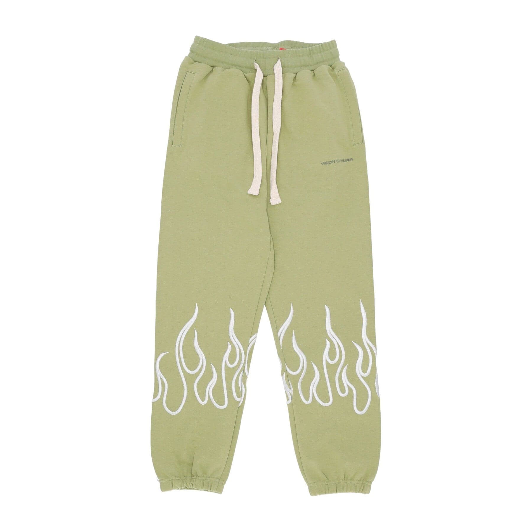 VISION OF SUPER Pantalone Tuta Leggero Uomo Embroidery Flame Pants Green - 3