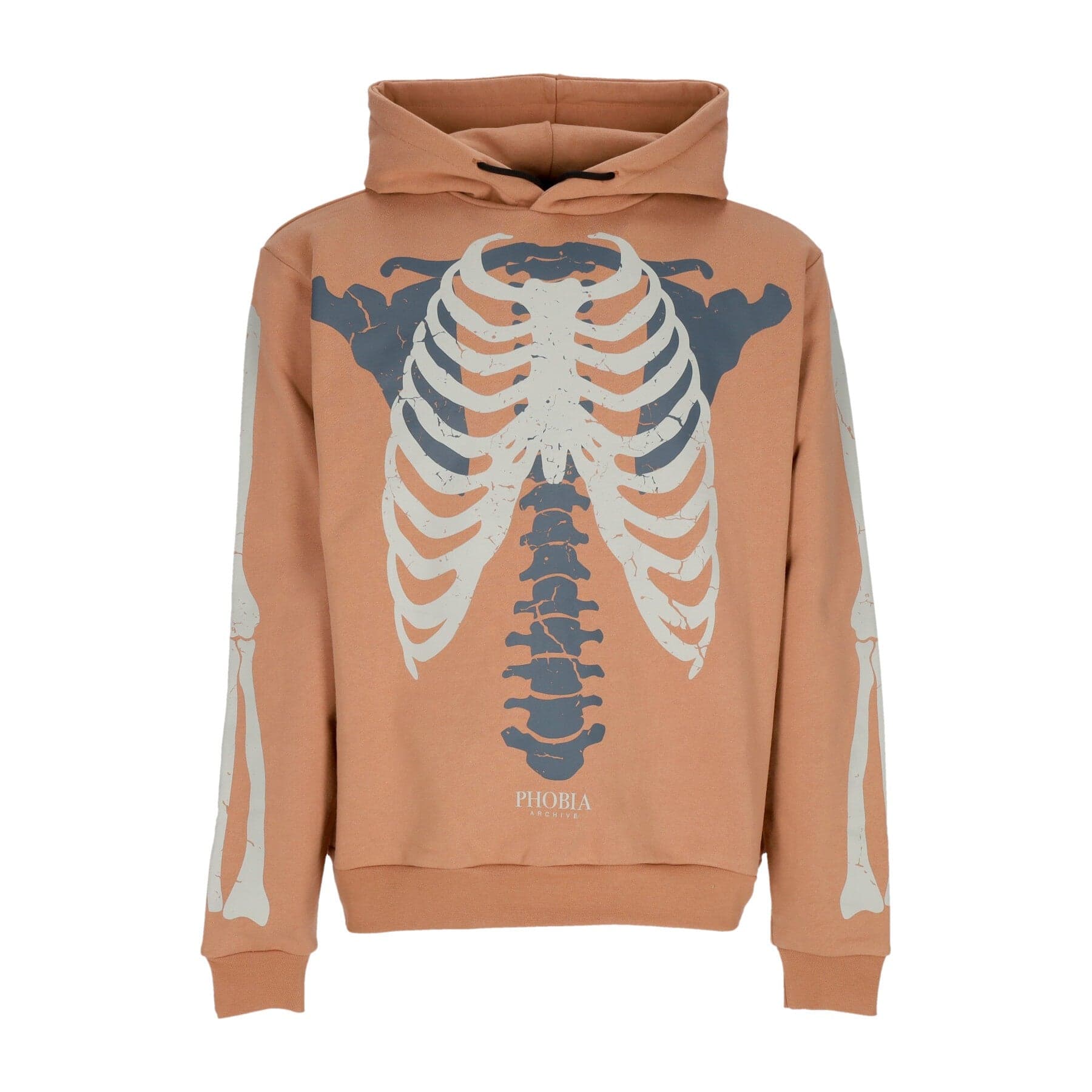 PHOBIA Felpa Leggera Cappuccio Uomo Skeleton Print Hoodie Terracotta/grey – giacca