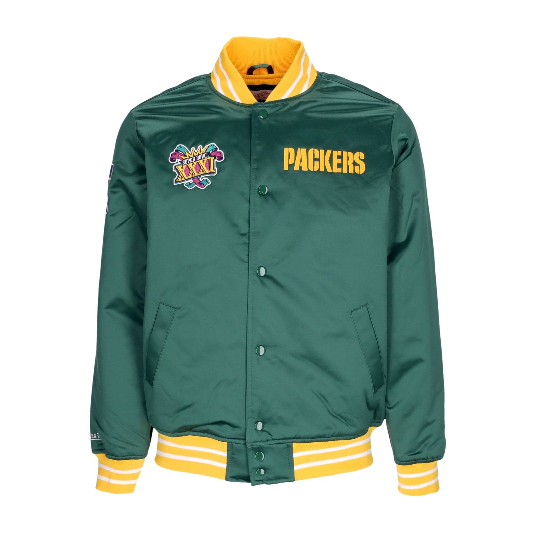 MITCHELL &amp; NESS Giubbotto Bomber Uomo Nfl Heavyweight Satin Jacket Grepac Original Team Colors - 6