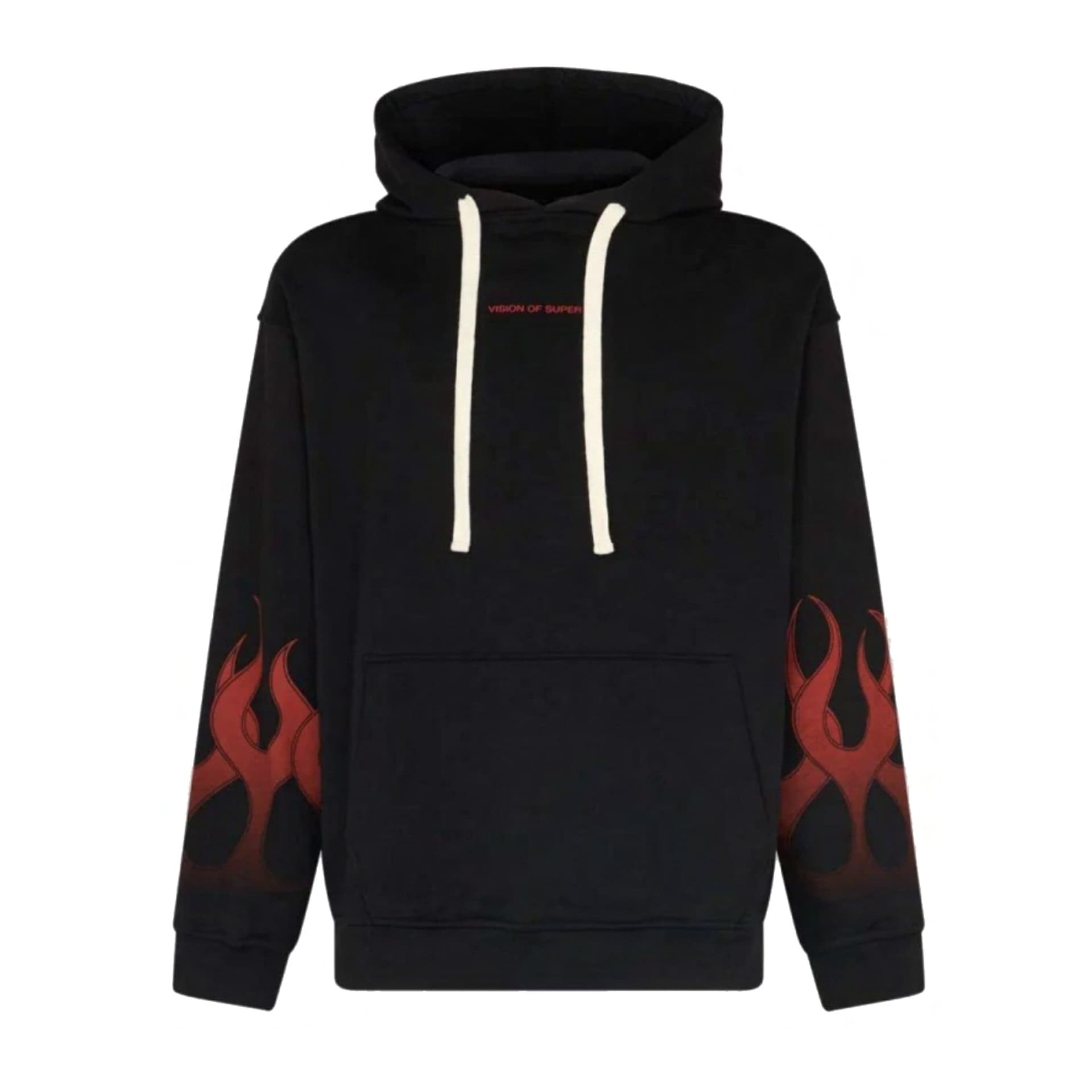 VISION OF SUPER Felpa Leggera Cappuccio Uomo Flames Hoodie Black/red – giacca