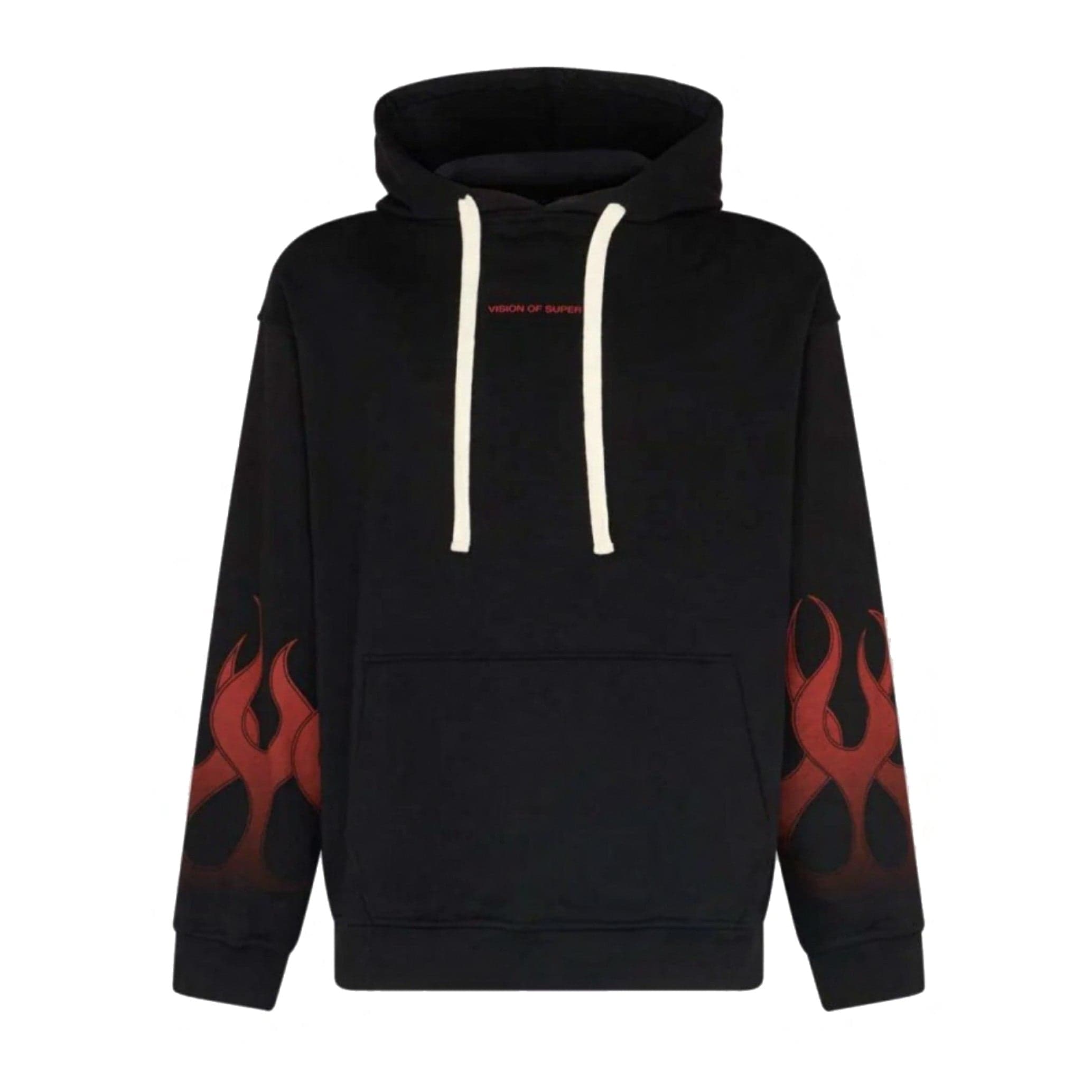 VISION OF SUPER Felpa Leggera Cappuccio Uomo Flames Hoodie Black/red - 3