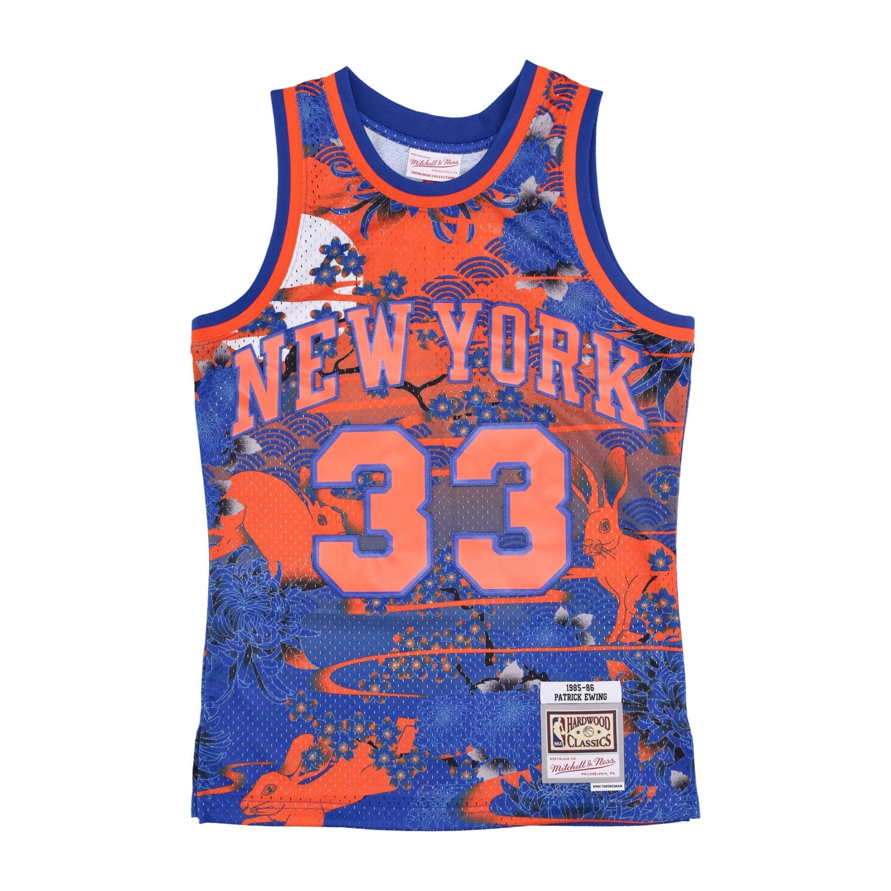 MITCHELL &amp; NESS Canotta Basket Uomo Nba Ah Swingman Jersey 5.0 Hardwood Classics 1985 No 33 Patrick Ewing Neykni Blue/orange - 5