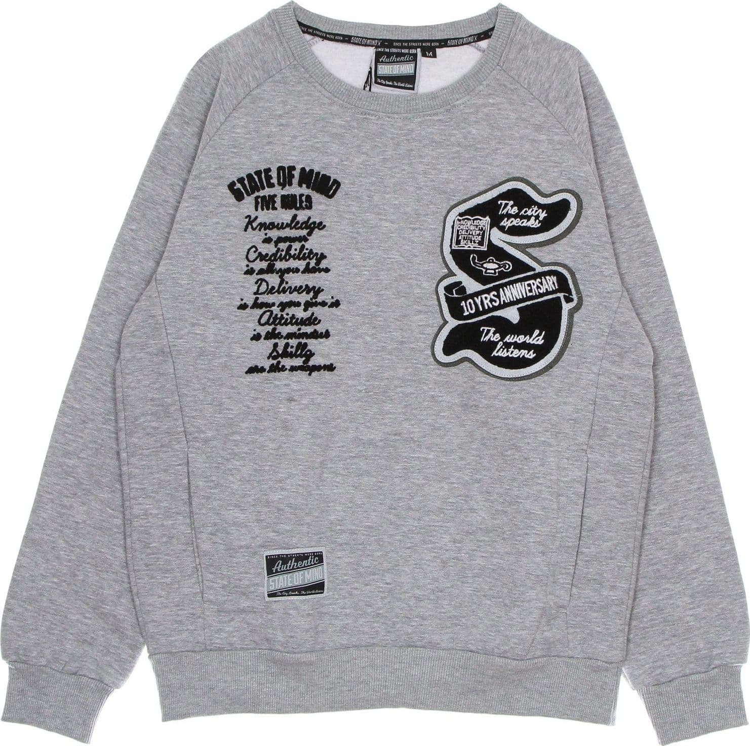 5TATE OF MIND Felpa Girocollo Uomo Ten Years Anniversary Crewneck Grey Melange – grigio