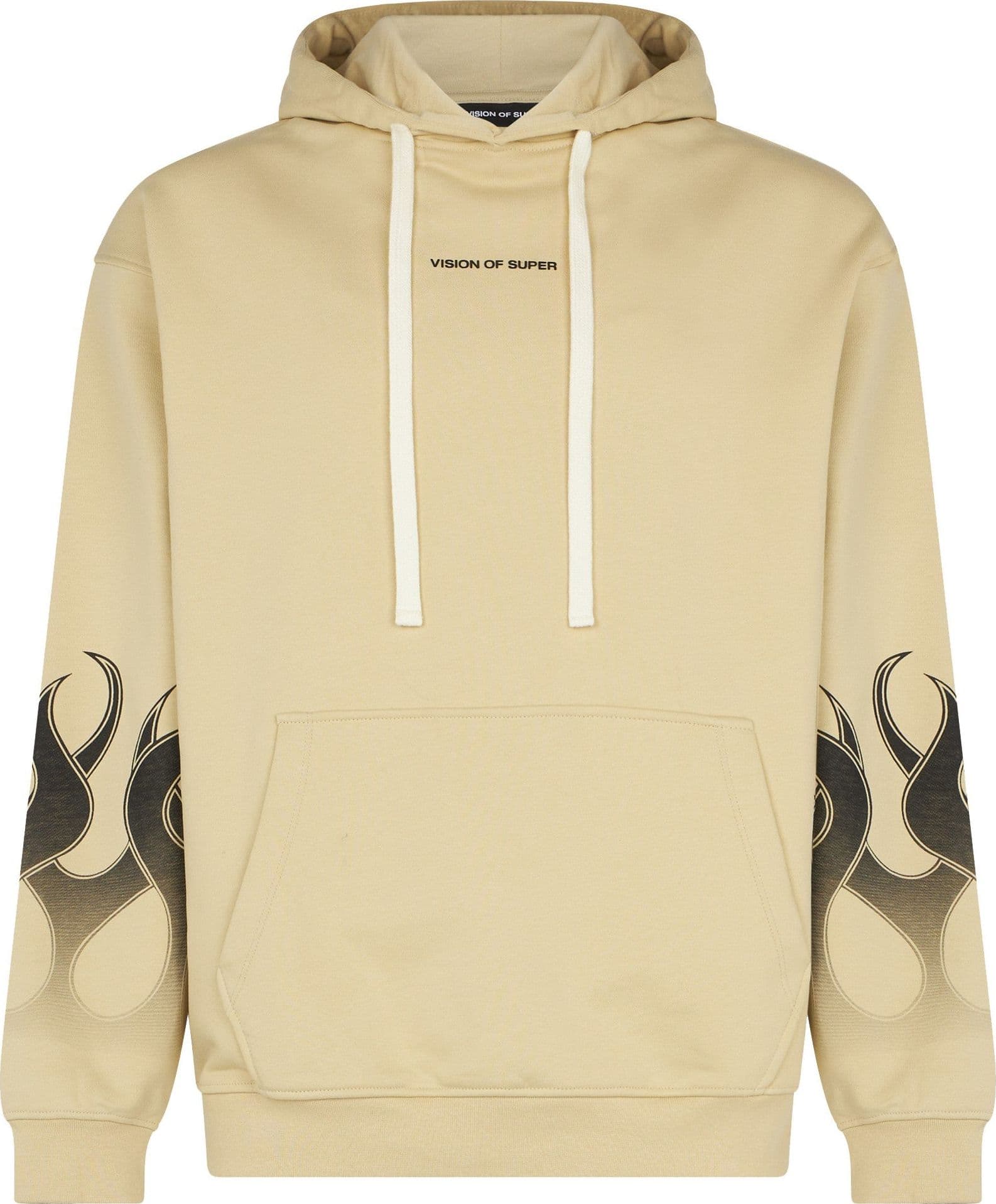 VISION OF SUPER Felpa Leggera Cappuccio Uomo Flames Hoodie Sand/black - 3