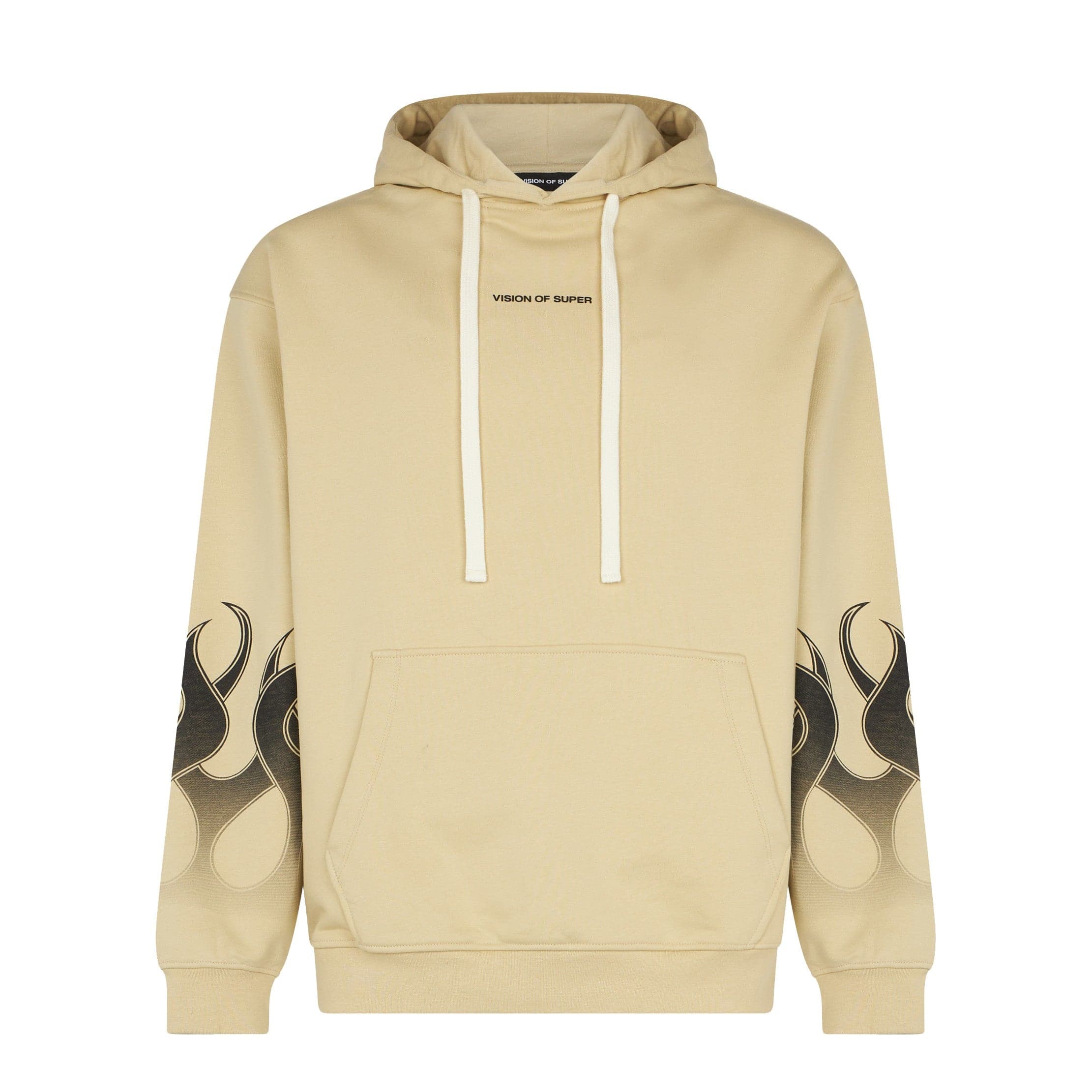 VISION OF SUPER Felpa Leggera Cappuccio Uomo Flames Hoodie Sand/black - 3
