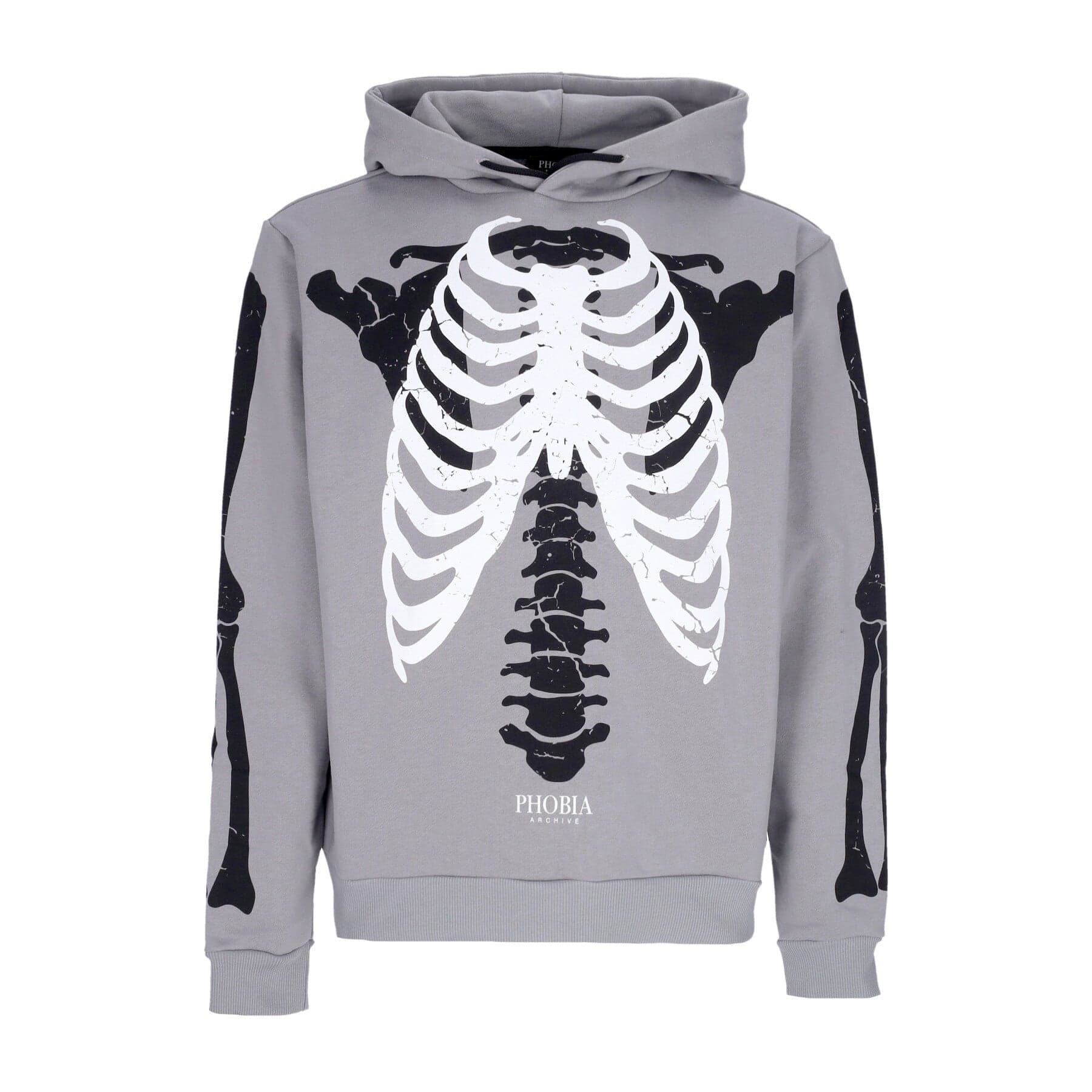 PHOBIA Felpa Leggera Cappuccio Uomo Skeleton Print Hoodie Grey/white - 3