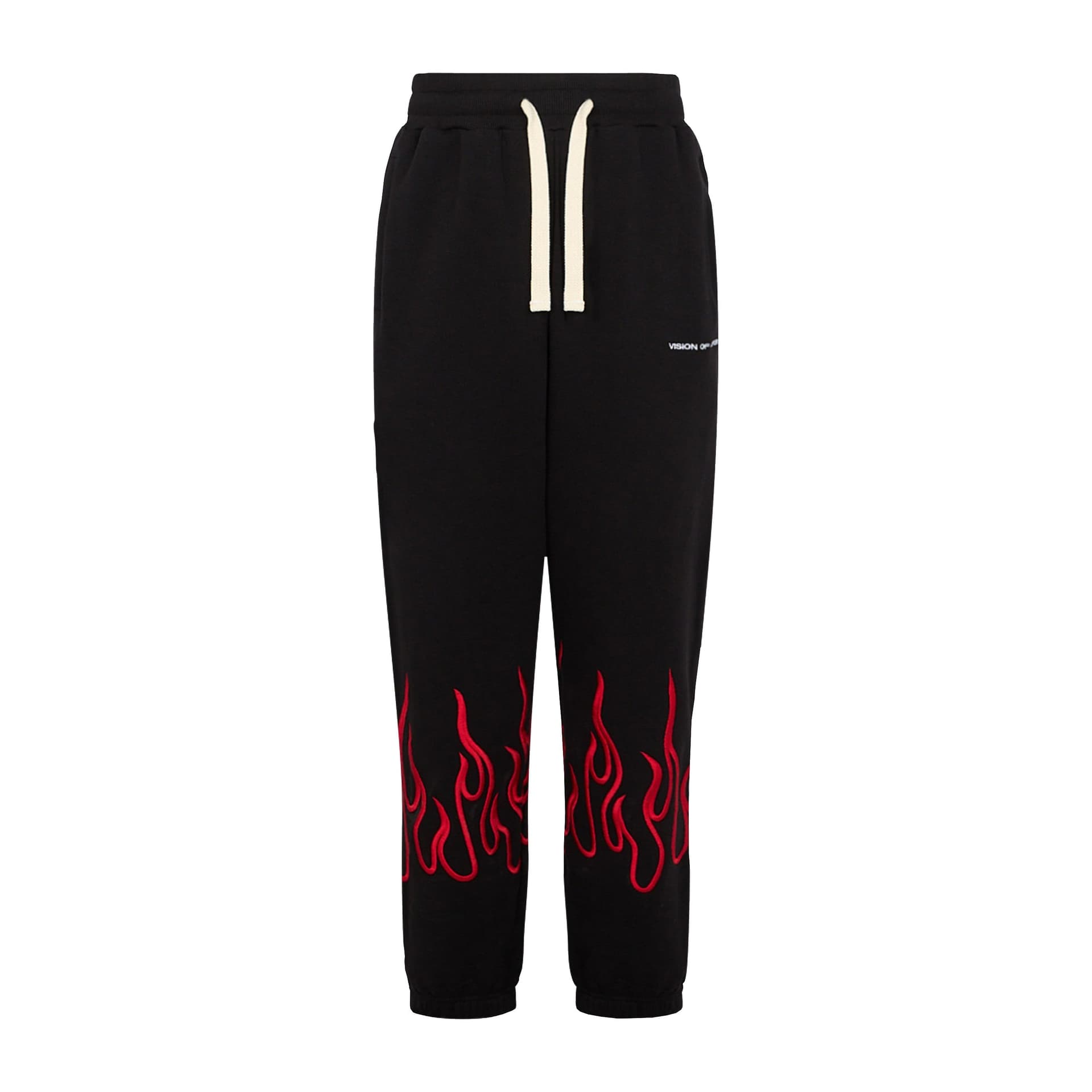 VISION OF SUPER Pantalone Tuta Leggero Uomo Embroidered Flames Pants Black/red - 2