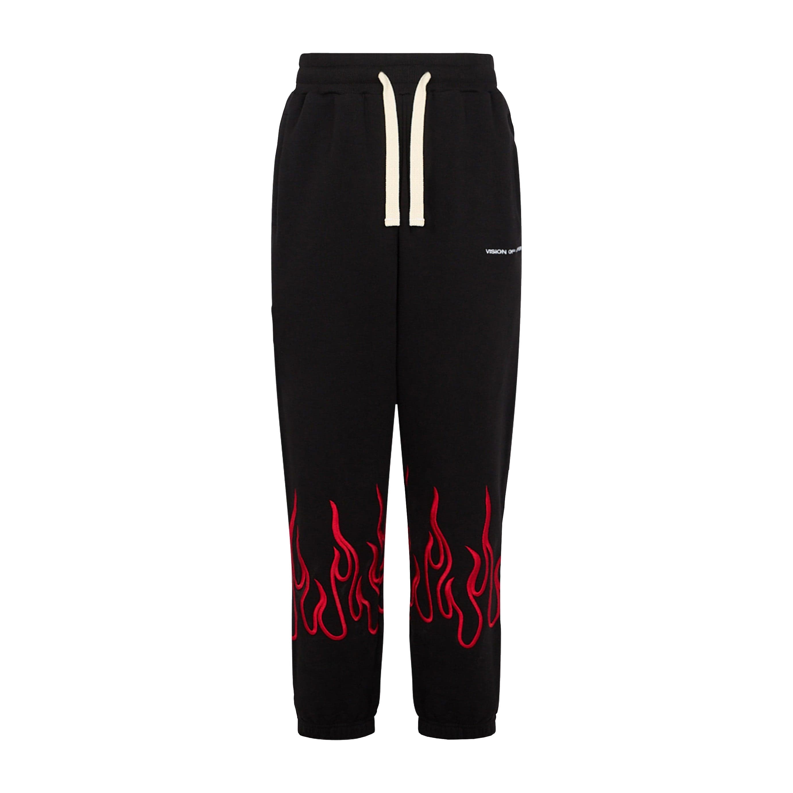 VISION OF SUPER Pantalone Tuta Leggero Uomo Embroidered Flames Pants Black/red - 2