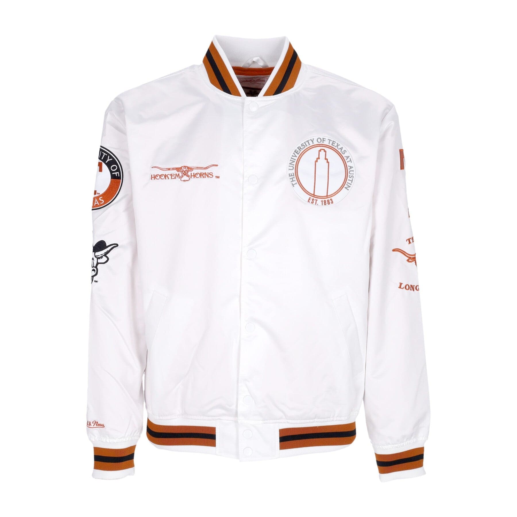 MITCHELL &amp; NESS Giubbotto Bomber Uomo Ncaa Hometown Lw Satin Jacket Texlon White - 5