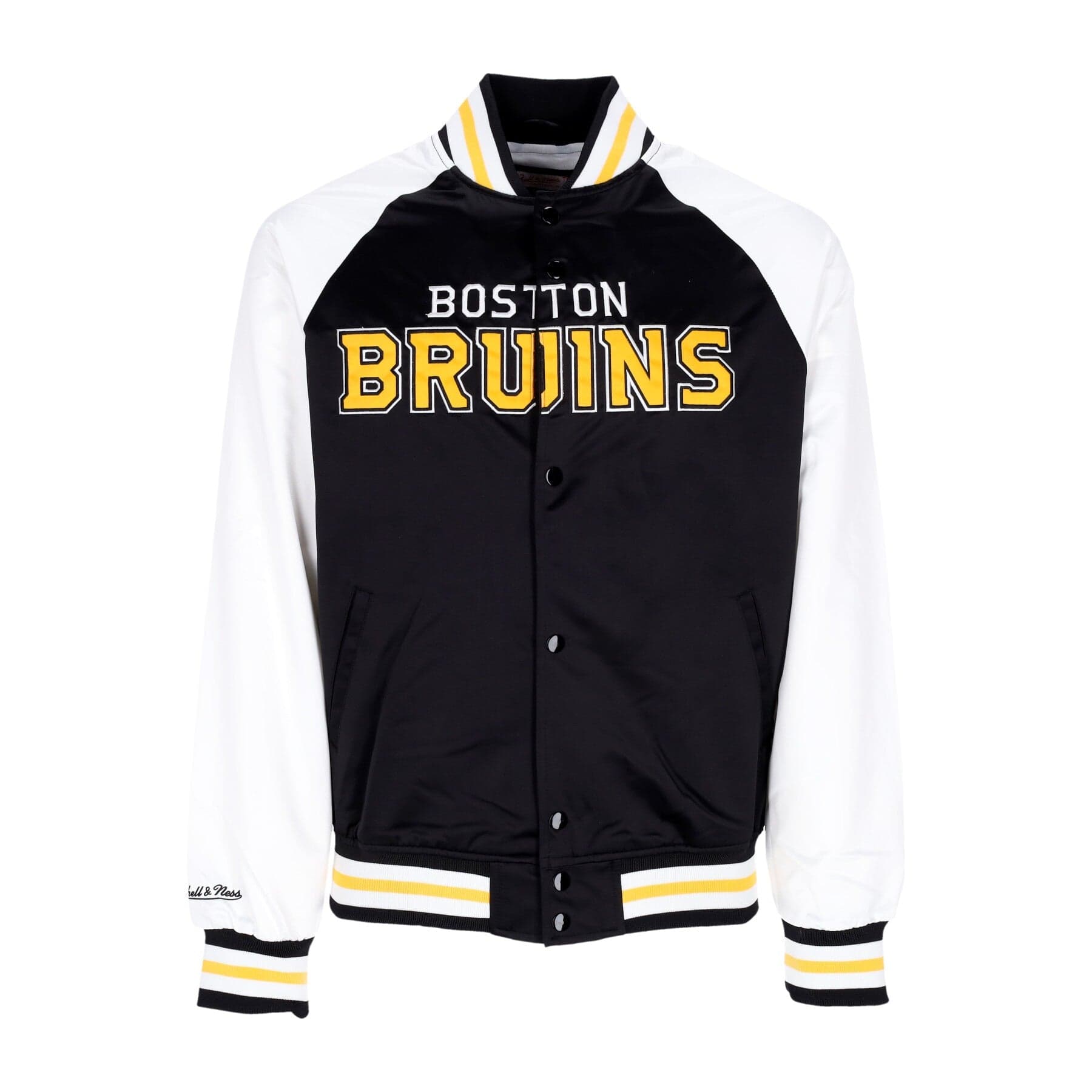 MITCHELL &amp; NESS Giubbotto Bomber Uomo Nhl Primetime Lw Satin Jacket Bosbru Black - 3