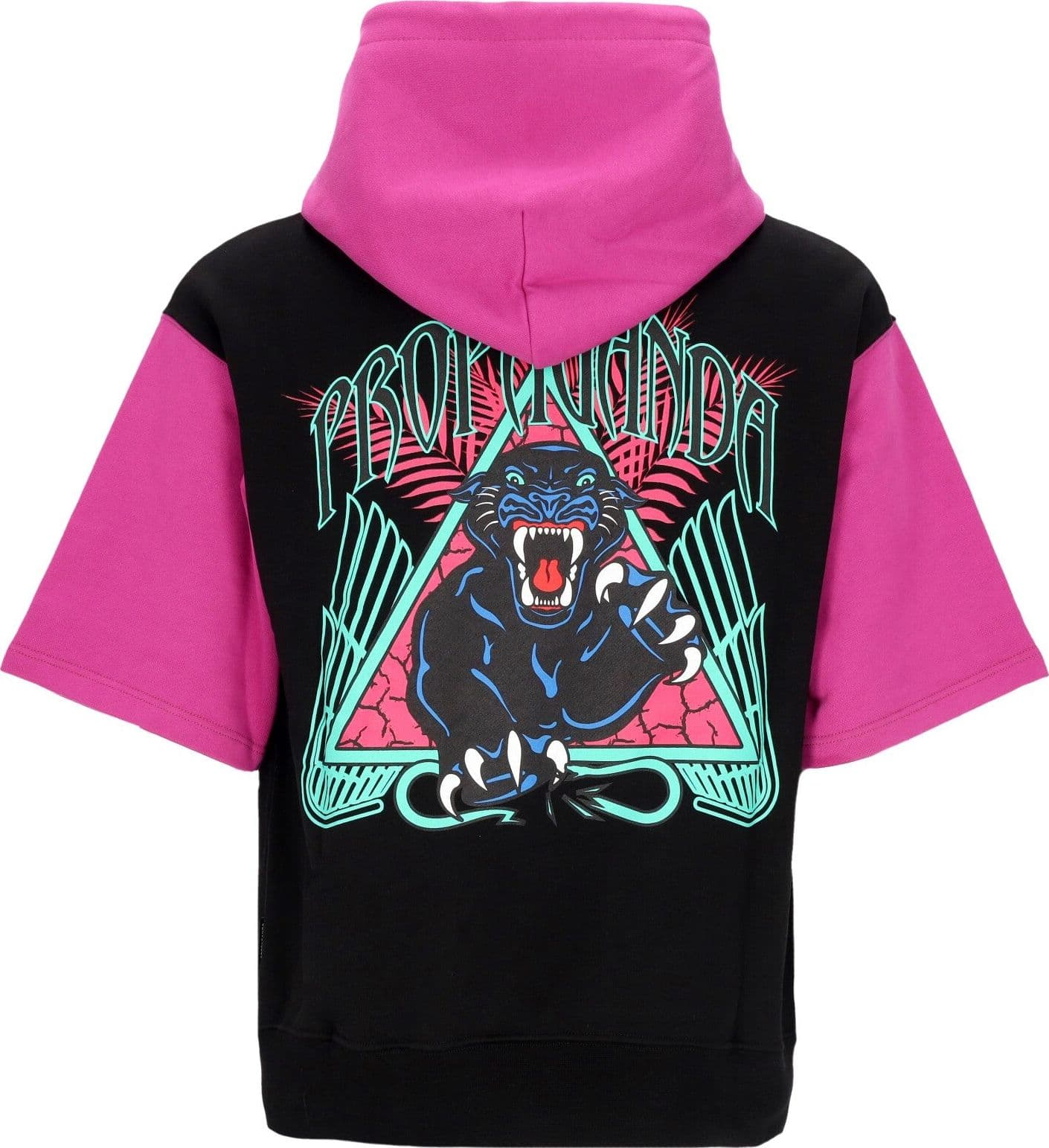 PROPAGANDA Felpa Leggera Cappuccio Manica Corta Uomo Triangle Panther Short Hoodie Black – XL – giacca