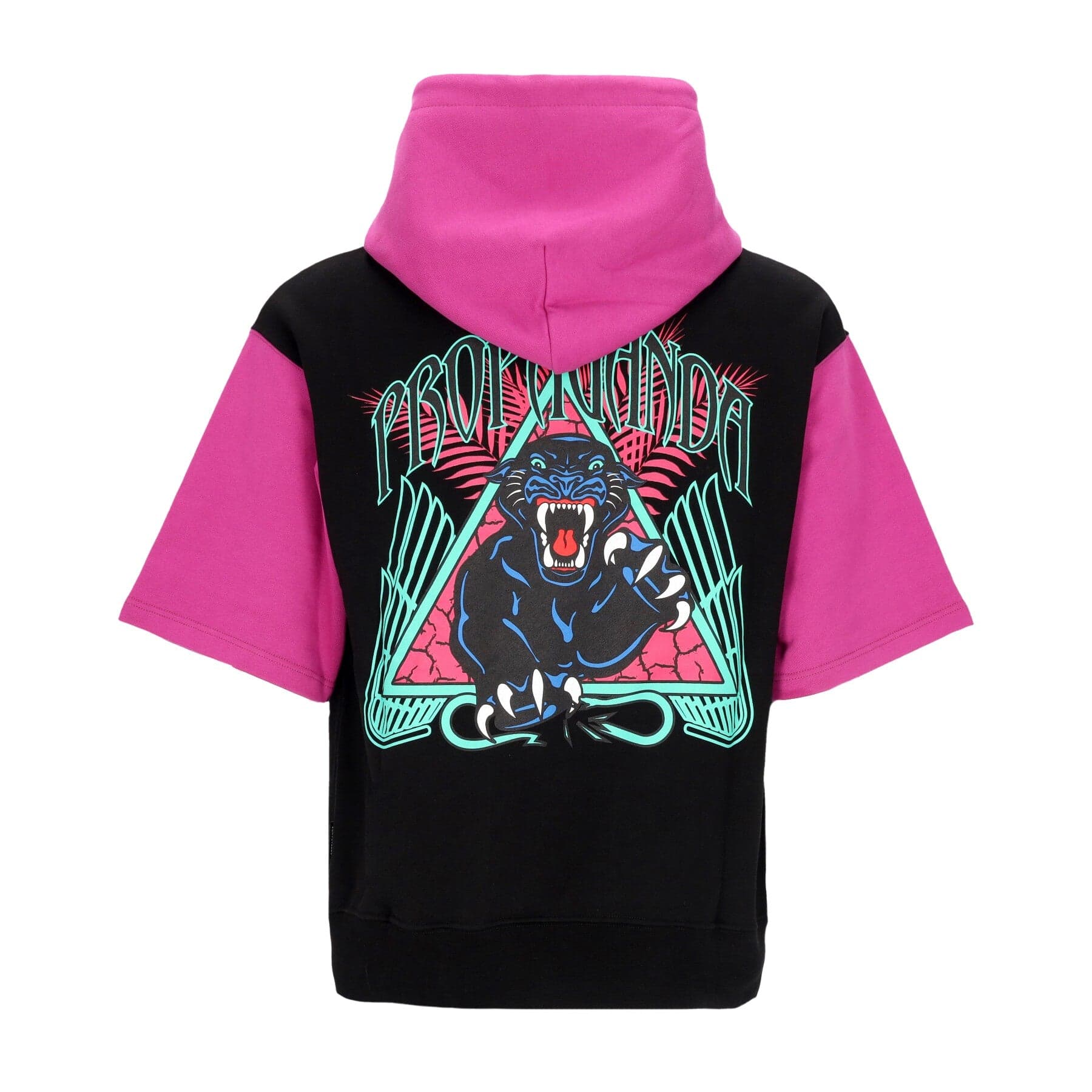 PROPAGANDA Felpa Leggera Cappuccio Manica Corta Uomo Triangle Panther Short Hoodie Black - 3