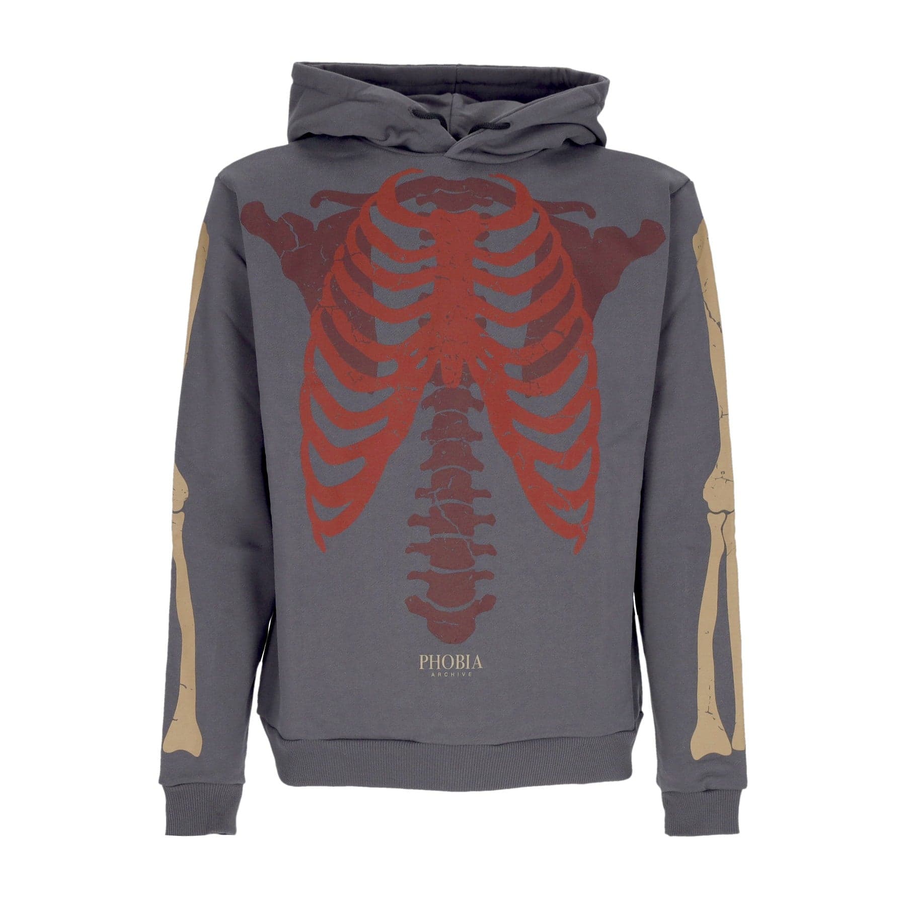 PHOBIA Felpa Leggera Cappuccio Uomo Bones Hoodie Grey/red/beige - 4