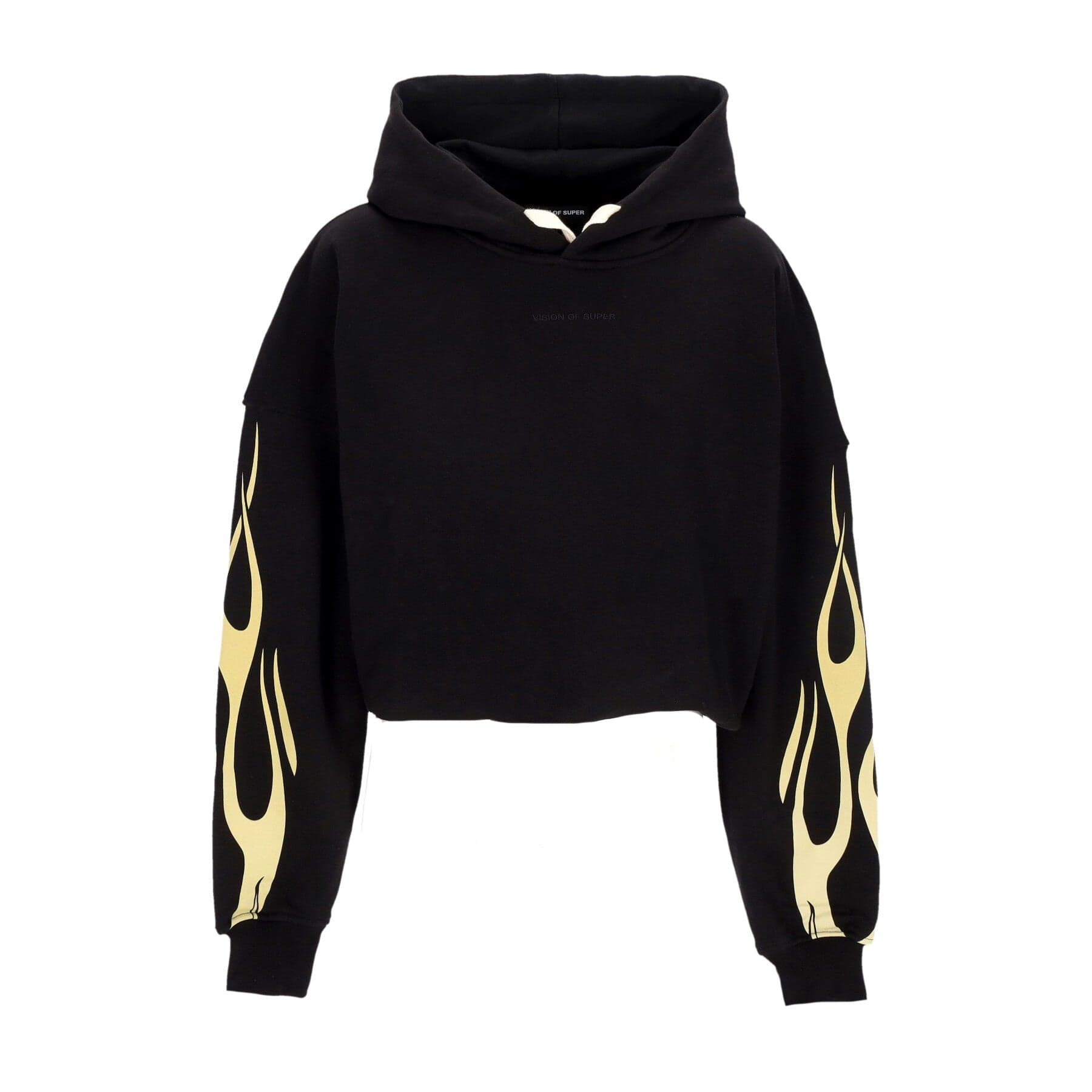 VISION OF SUPER Felpa Leggera Cappuccio Donna Flames Crop Hoodie Black/off White – giacca