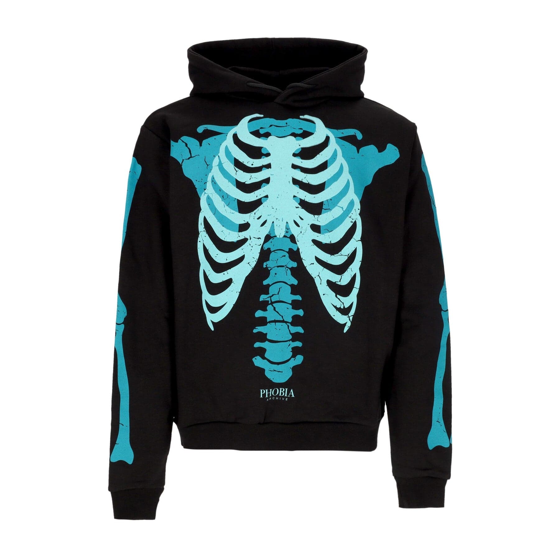 PHOBIA Felpa Leggera Cappuccio Uomo Skeleton Print Hoodie Black/petrolium - 3