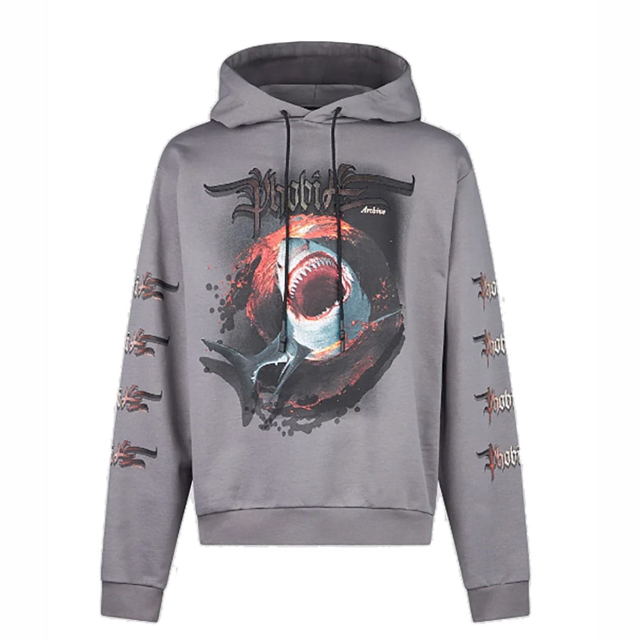 PHOBIA Felpa Leggera Cappuccio Uomo Shark Print Hoodie Grey - 3