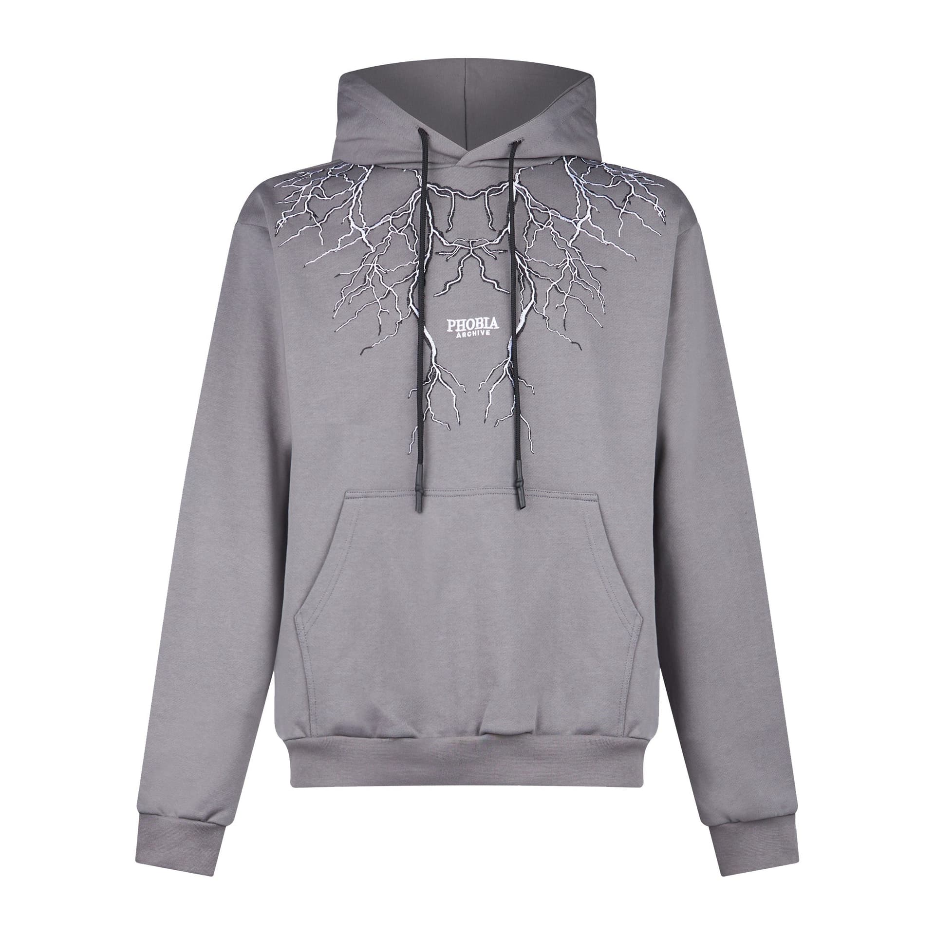 PHOBIA Felpa Leggera Cappuccio Uomo Embroidery Lightning Hoodie Grey/white - 3