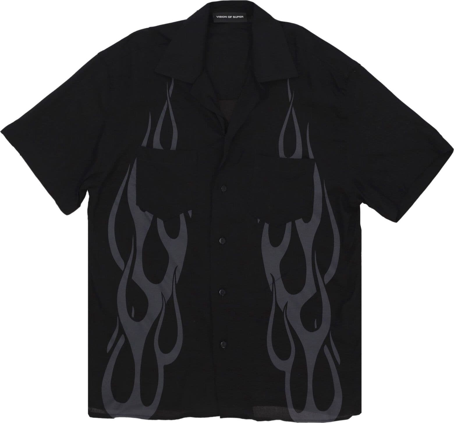 VISION OF SUPER Camicia Manica Corta Uomo Flames Shirt Black/grey – XL – maglia