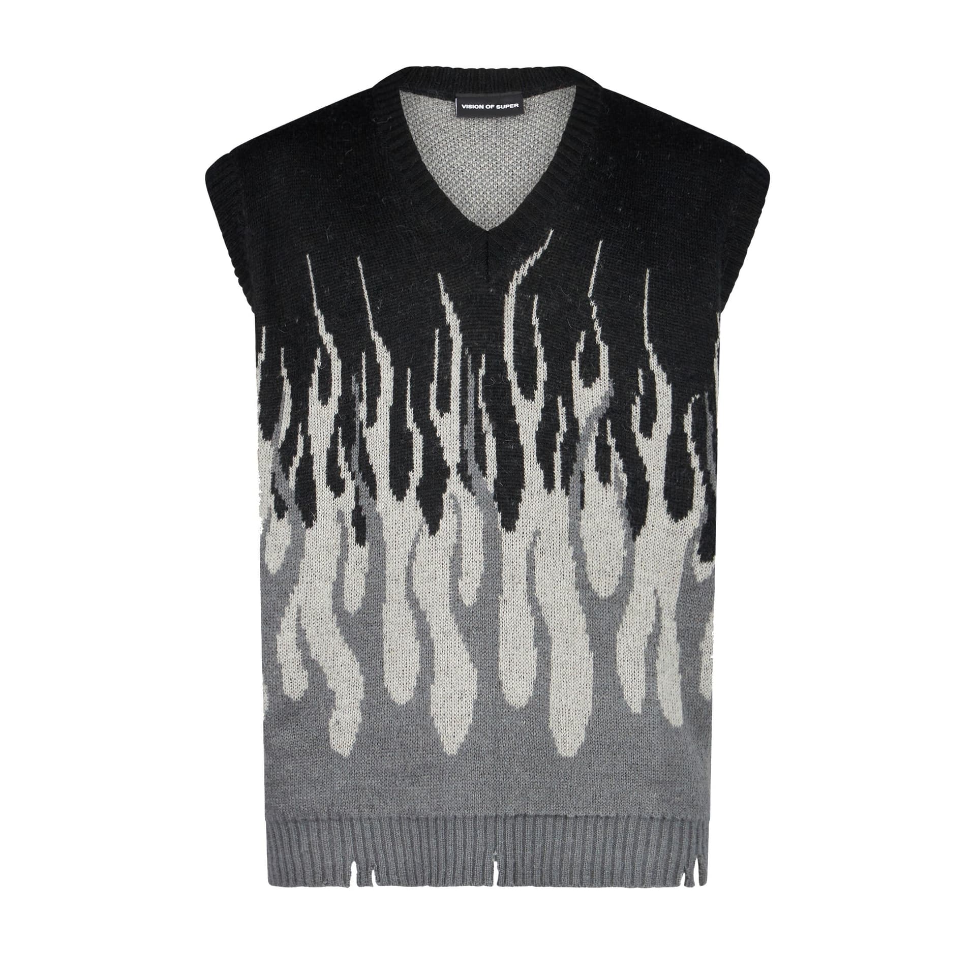 VISION OF SUPER Pullover Smanicato Uomo Jacquard Flames Gilet Black/grey – abito