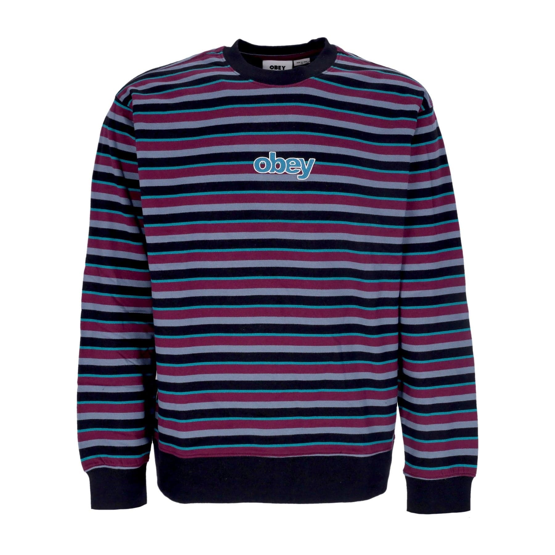 OBEY Felpa Girocollo Uomo Anden Stripe Crew Specialty Fleece Black Multi - 3