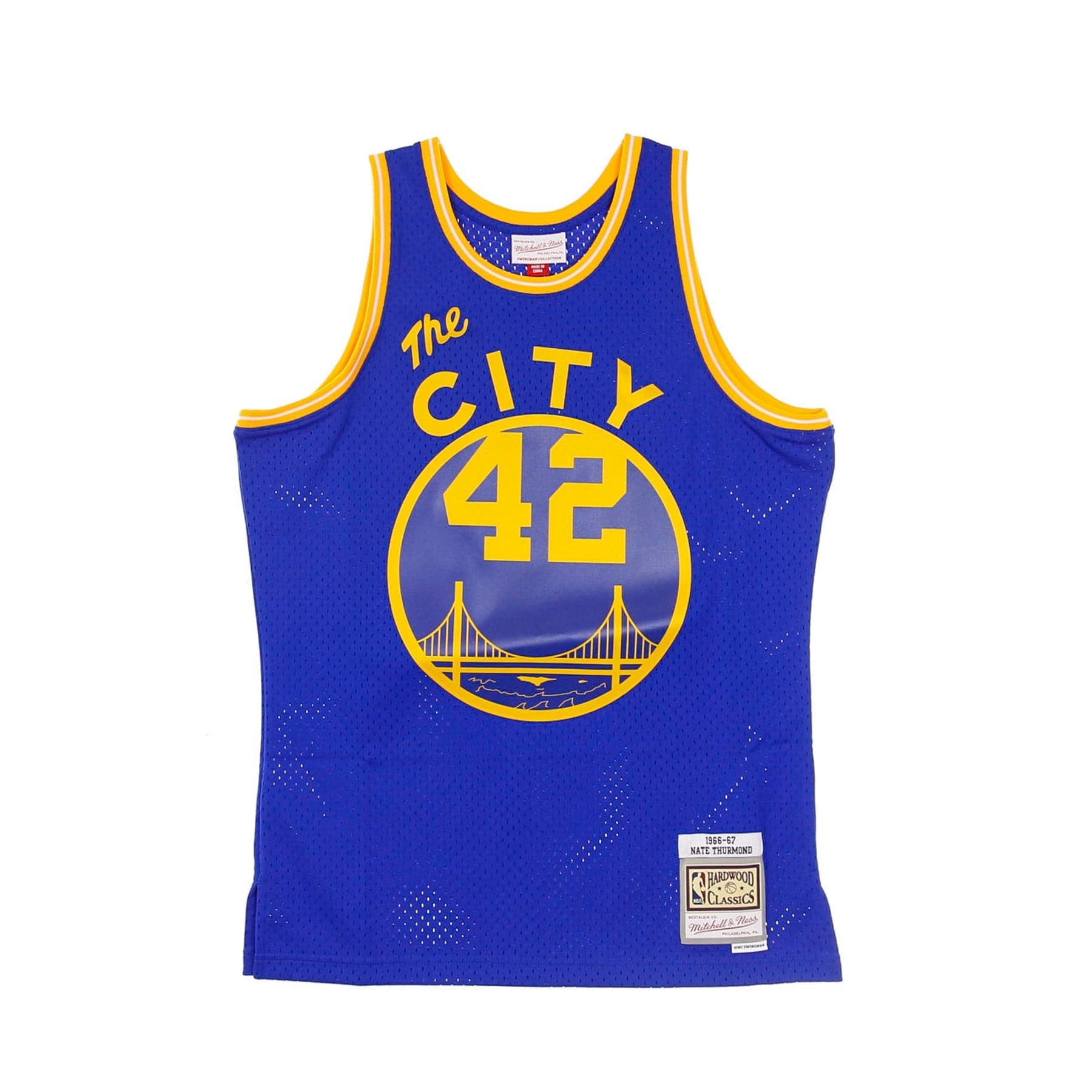 MITCHELL &amp; NESS Canotta Basket Uomo Nba Swingman Jersey Hardwood Classics No.42 Nate Thurmond 1966-67 Safwar Road Original Team Colors - 5
