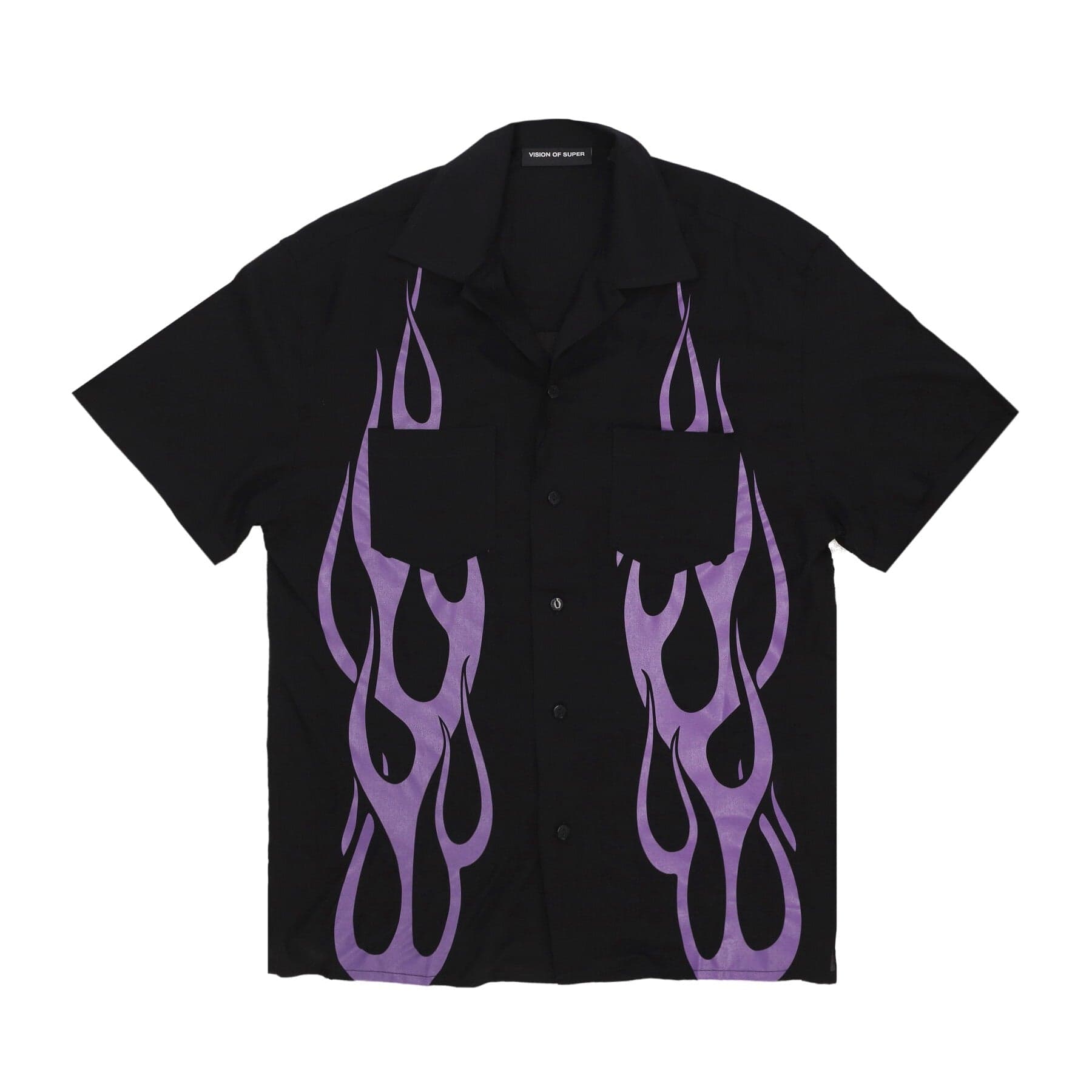 VISION OF SUPER Camicia Manica Corta Uomo Flames Shirt Black/purple - 3