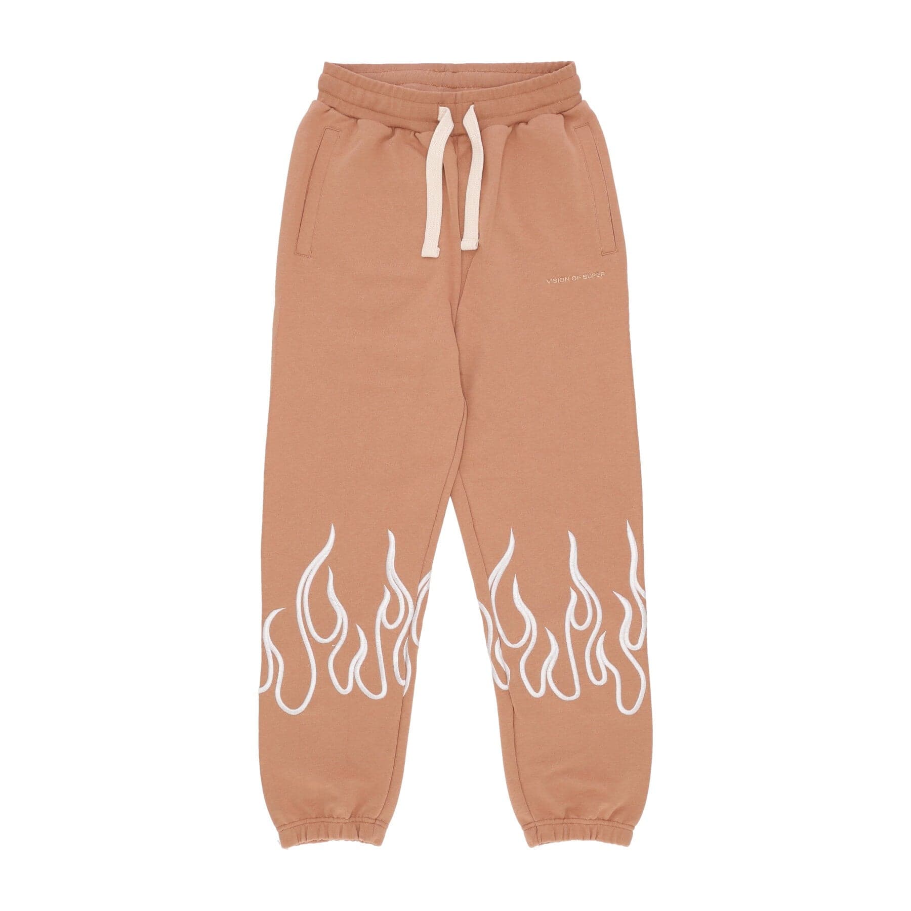 VISION OF SUPER Pantalone Tuta Leggero Uomo Embroidery Flame Pants Terracotta - 3
