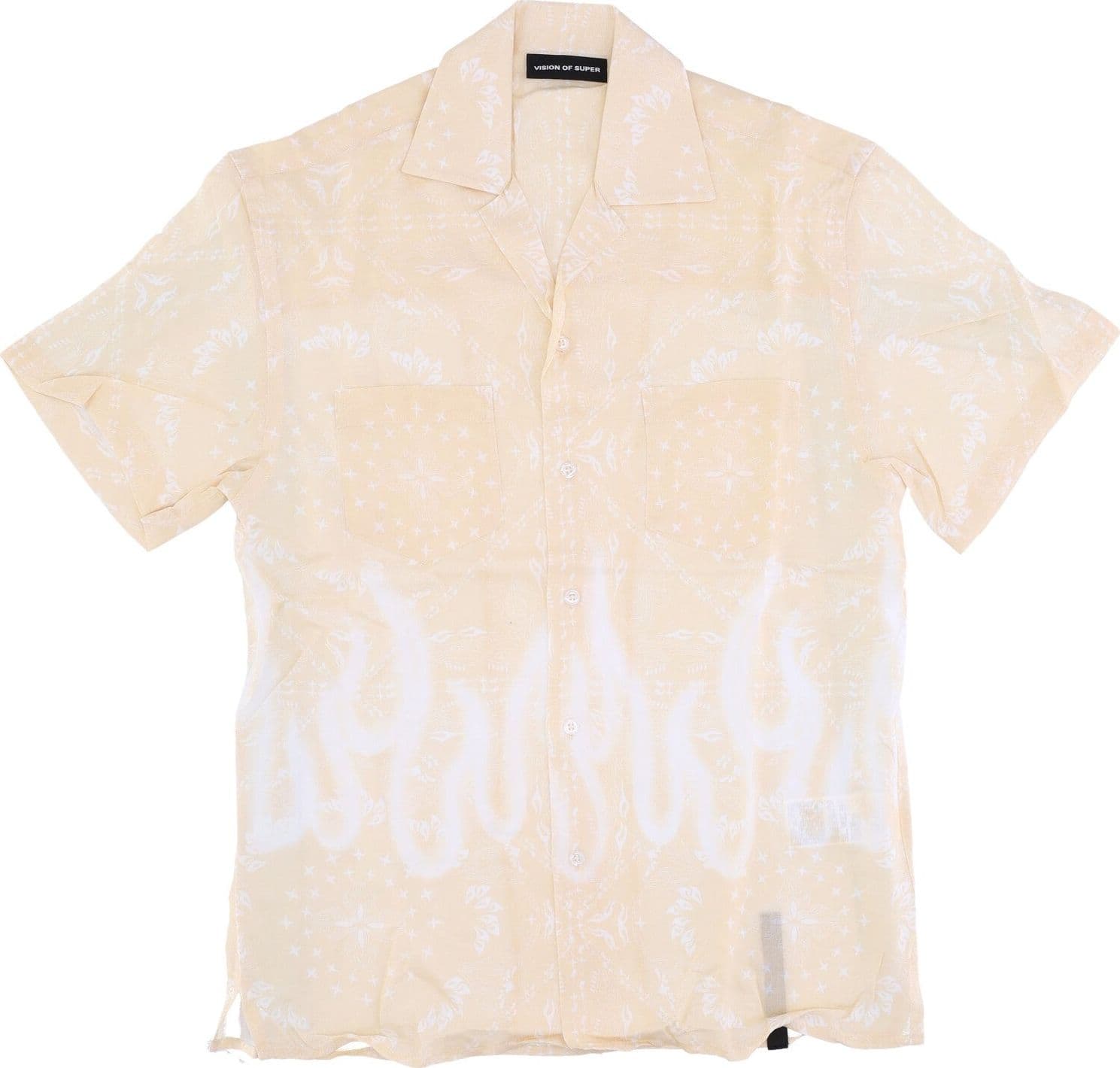 VISION OF SUPER Camicia Manica Corta Uomo Spray Flames Bandana Shirt Beige – maglia