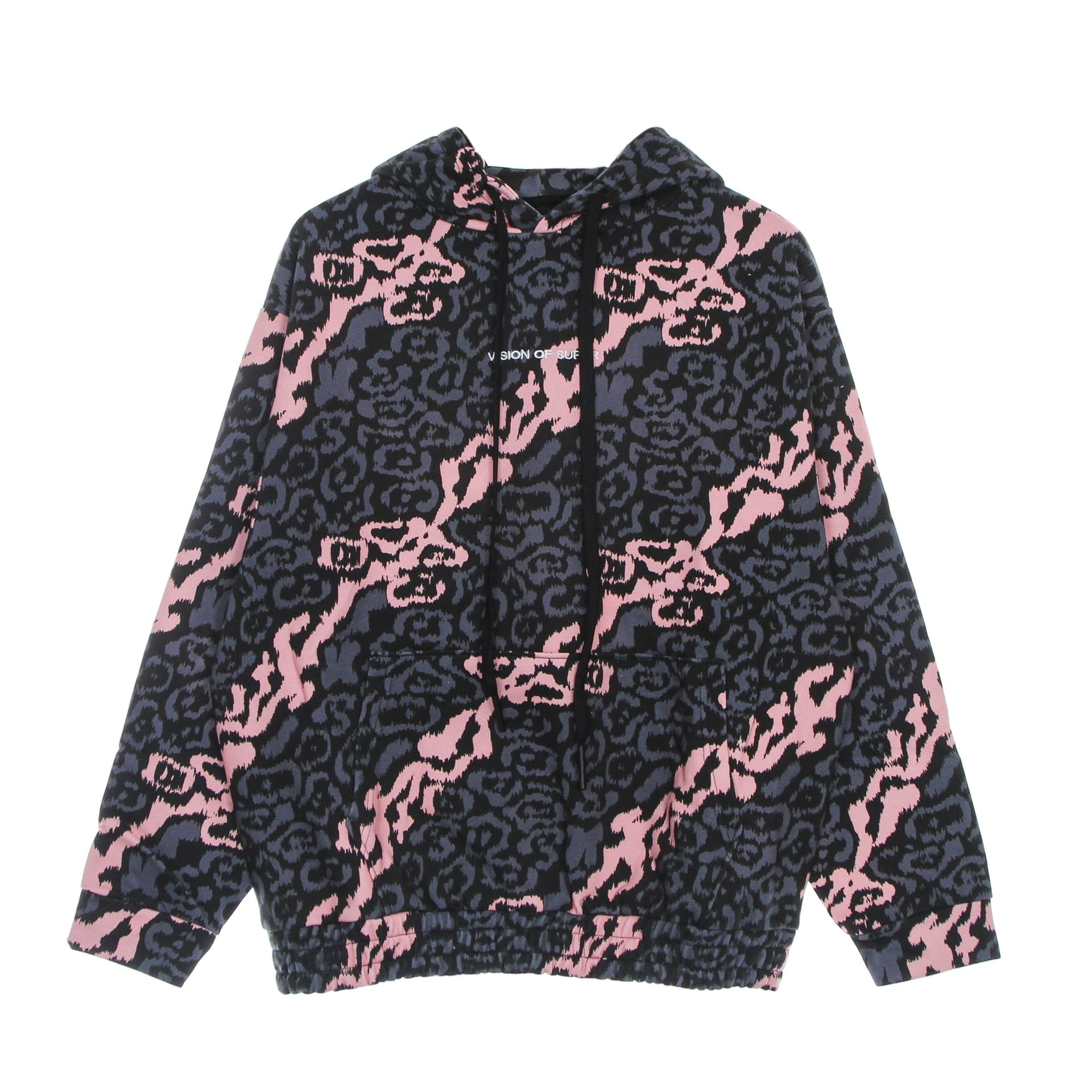VISION OF SUPER Felpa Leggera Cappuccio Uomo Allover Leopard Hoodie Pink/grey - 5