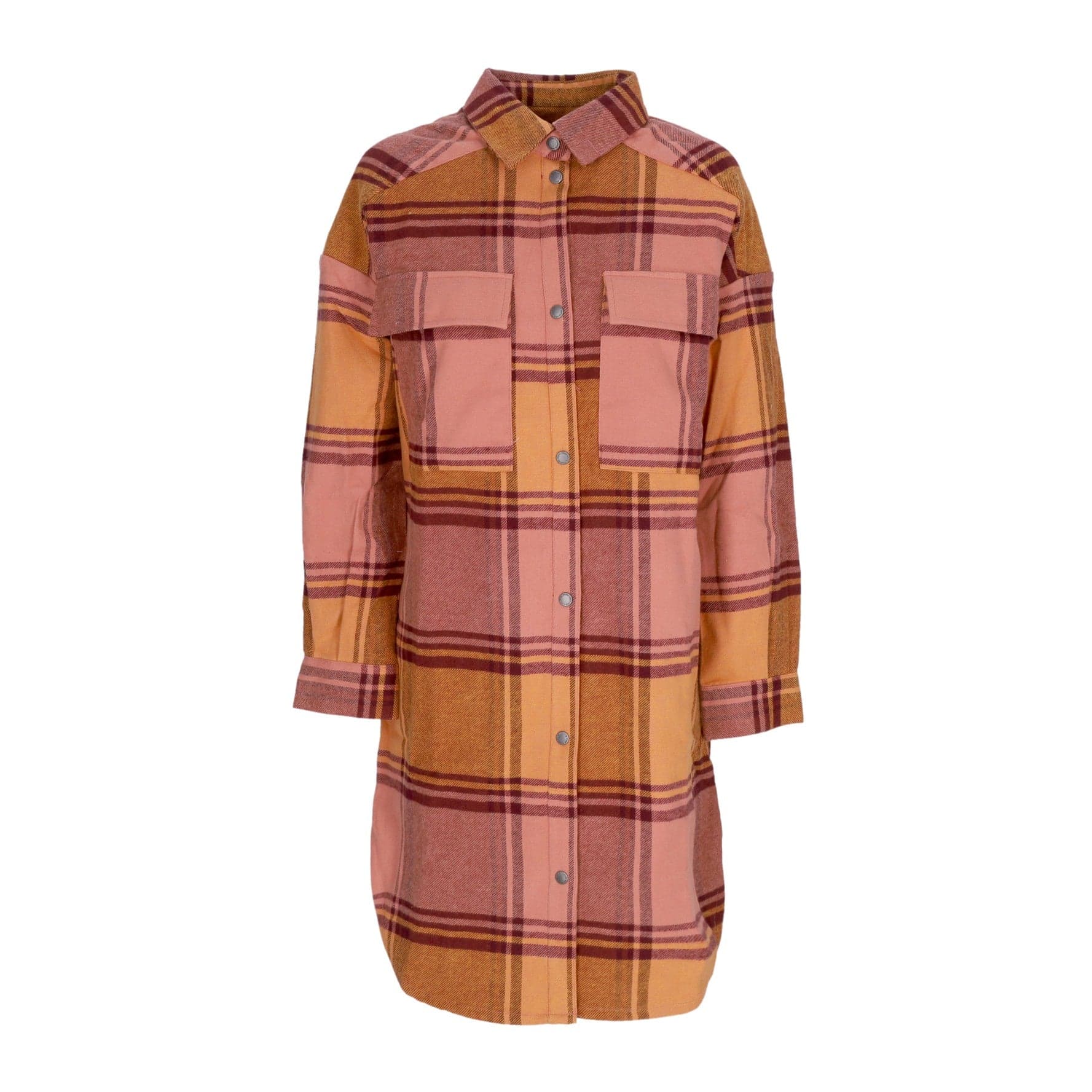 IRIEDAILY Giacca Lunga Donna Checky Shirt Jacket Maroon Melange - 4