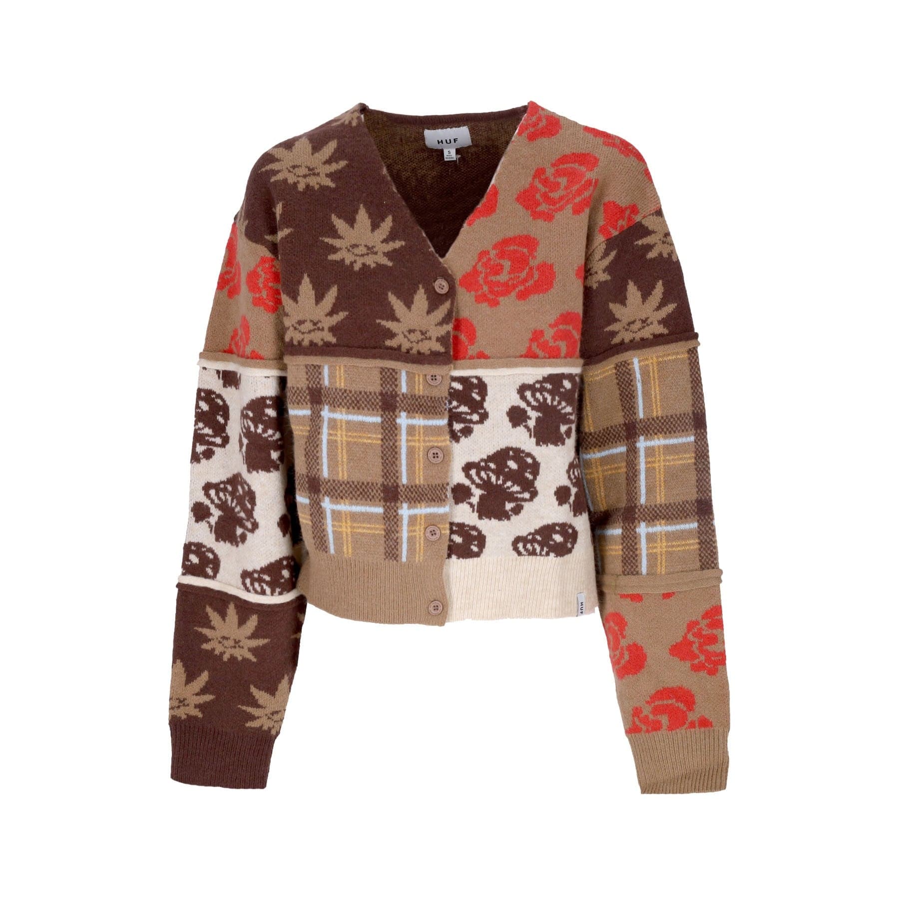 HUF Cardigan Donna Nature Patchwork Cardigan Brown - 4